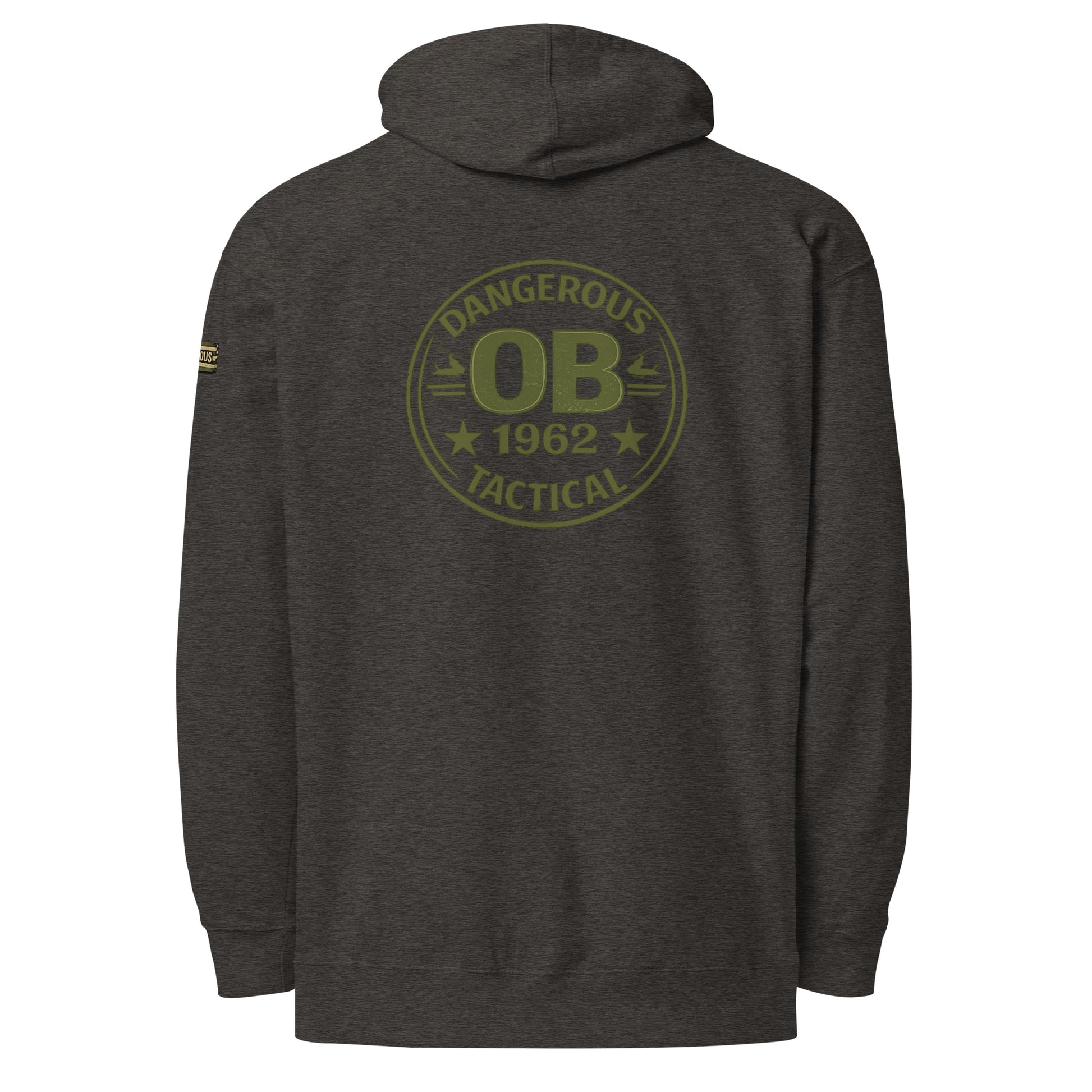 Unisex charcoal Heather midweight hoodie by OB DANGEROUS, featuring a relaxed fit and casual style suitable for gym and streetwear.