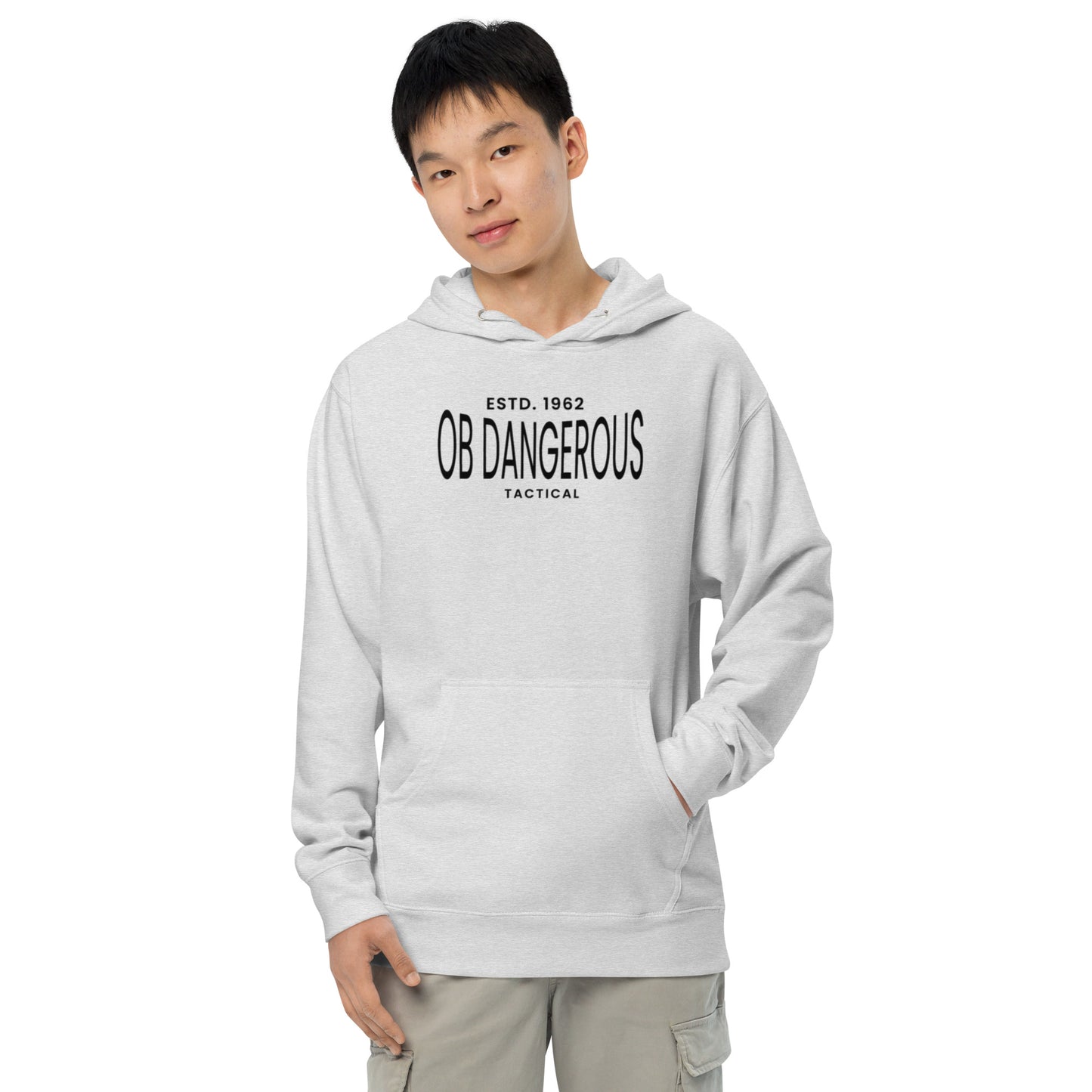 Gray Heather OBDangerous tactical unisex midweight hoodie with front design, ideal for gym, street, and casual wear.