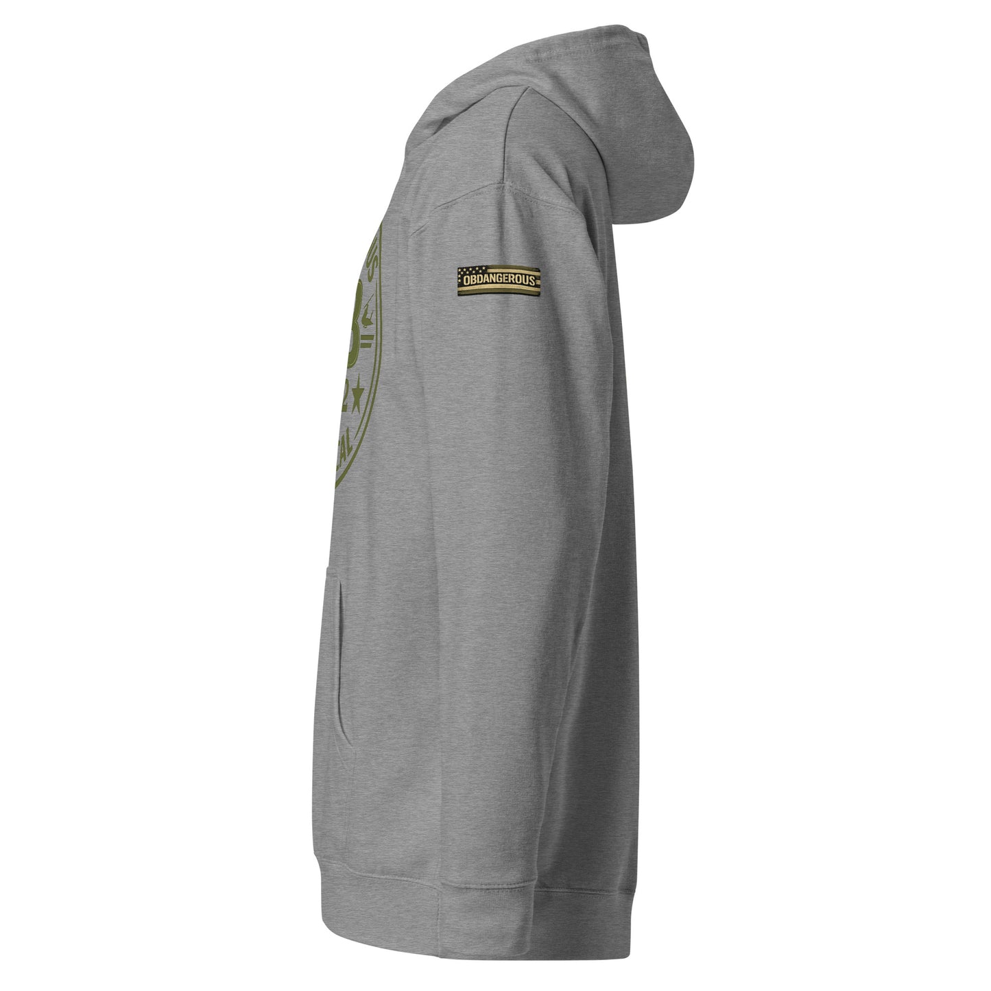 Unisex Retro OBDangerous midweight hoodie in gunmetal heather, featuring bold design for gym and streetwear style.
