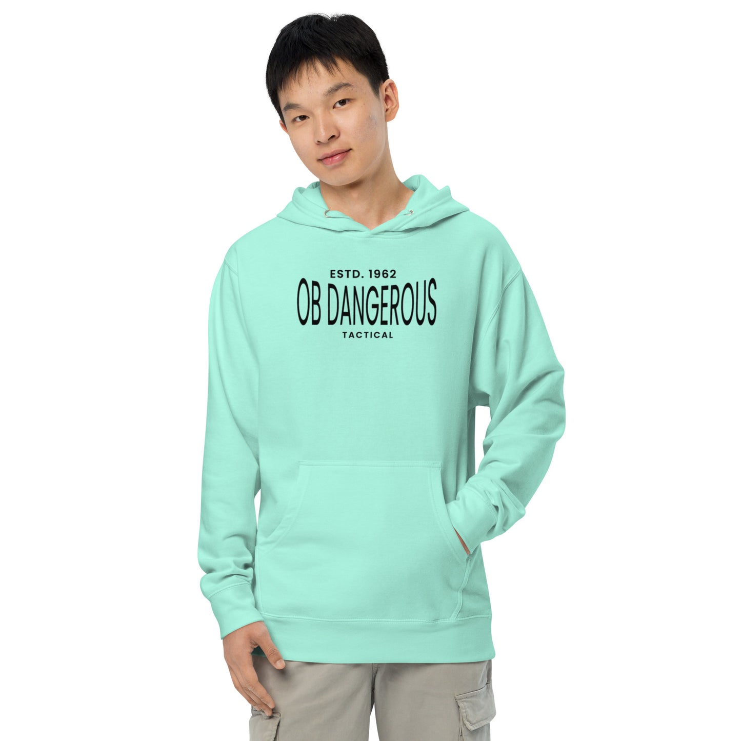 Unisex mint green OBDangerous tactical midweight hoodie with front design, ideal for gym, street, and casual wear.