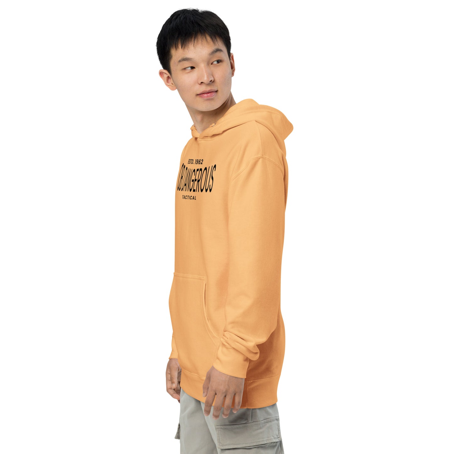 Peach unisex midweight hoodie by OB DANGEROUS, featuring a casual fit suitable for gym, street, and everyday wear.