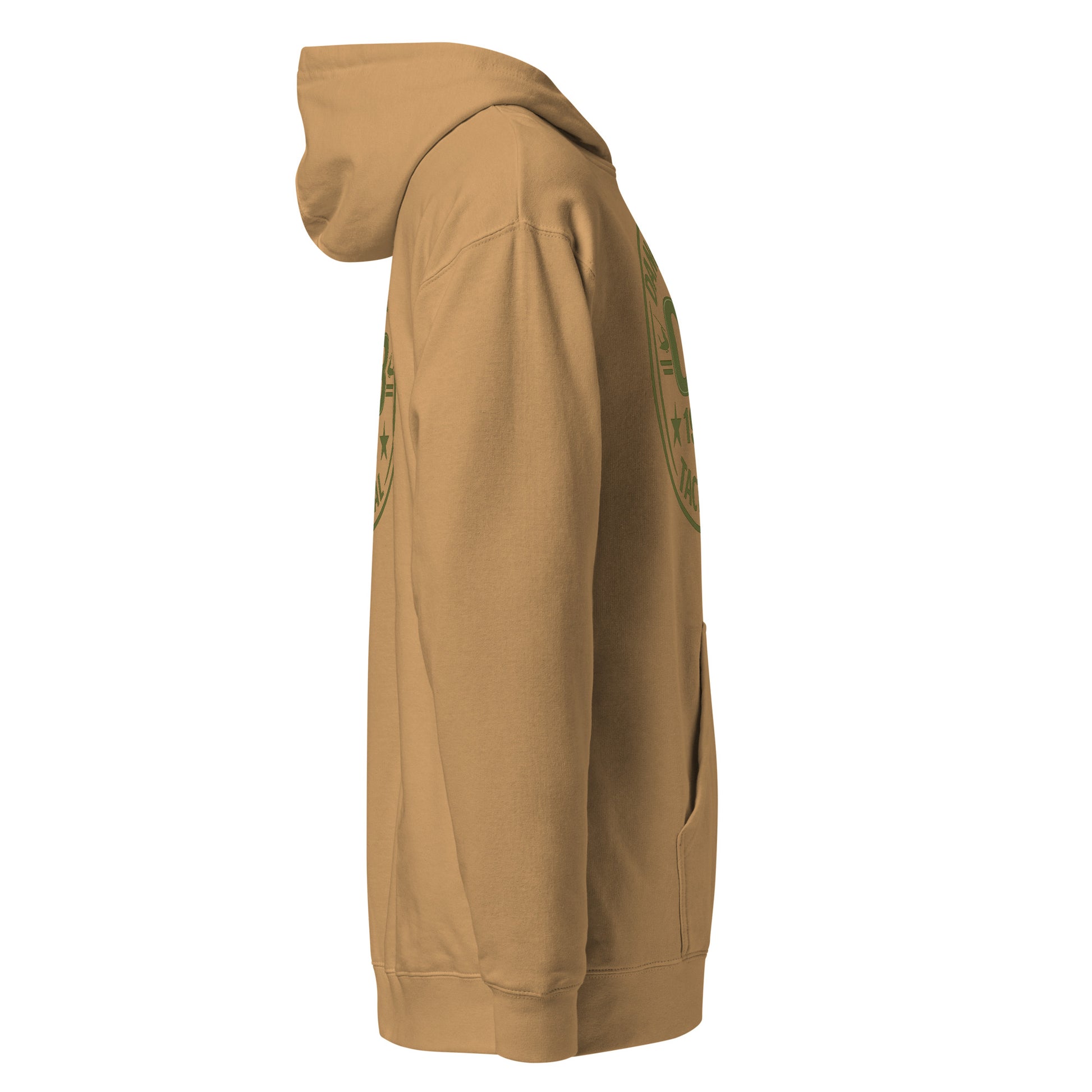 Unisex Retro OBDangerous midweight hoodie in sandstone, featuring a casual design, ideal for gym, street, and everyday wear.
