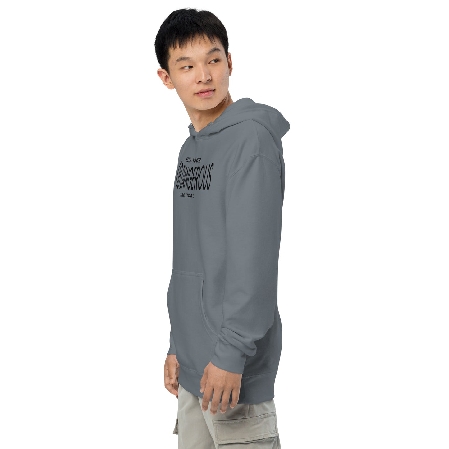 Storm blue OBDangerous unisex midweight hoodie with front pocket, designed for gym, street, and casual wear.