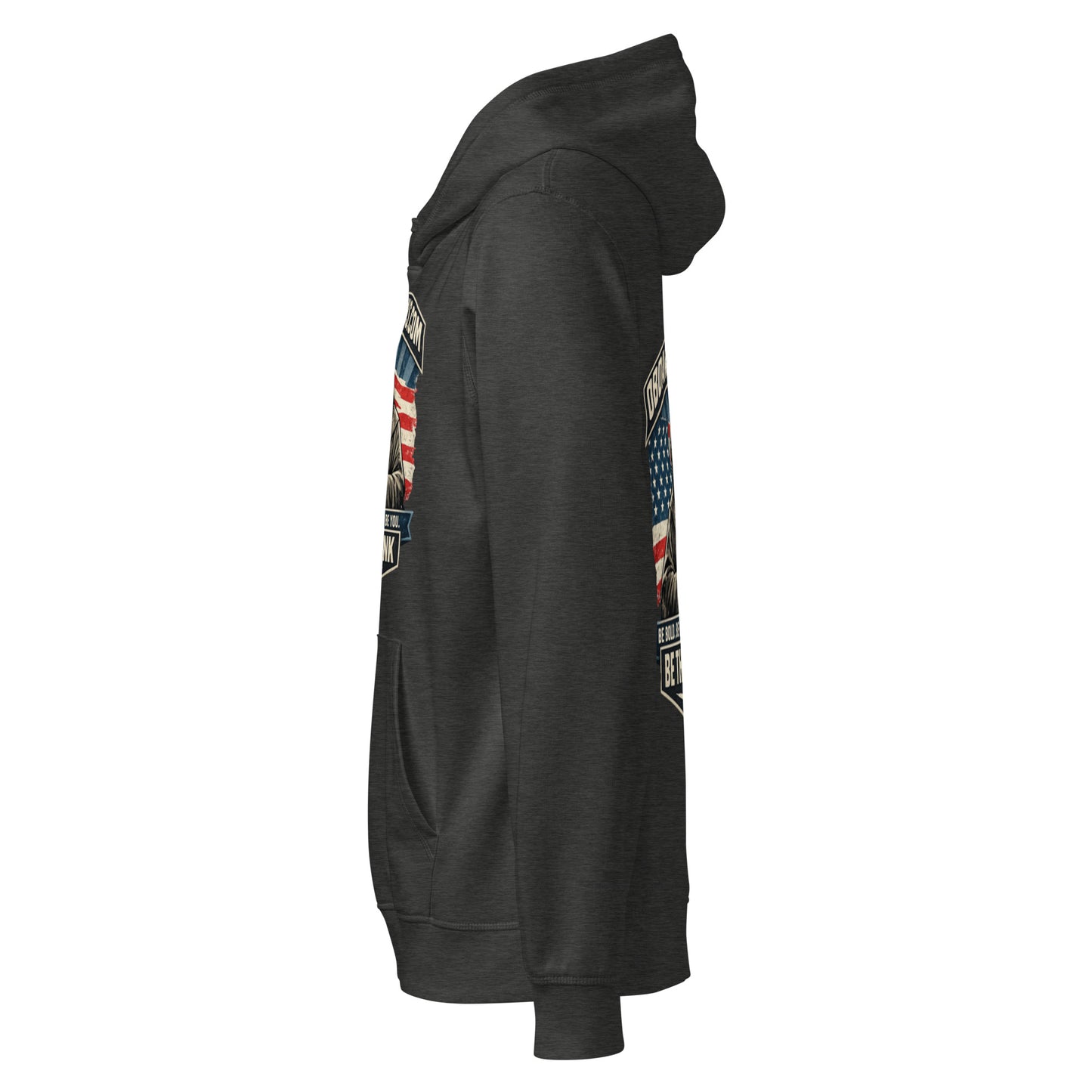 Unisex organic mid-weight hoodie by OB DANGEROUS in dark heather grey, featuring a casual fit and streetwear style.