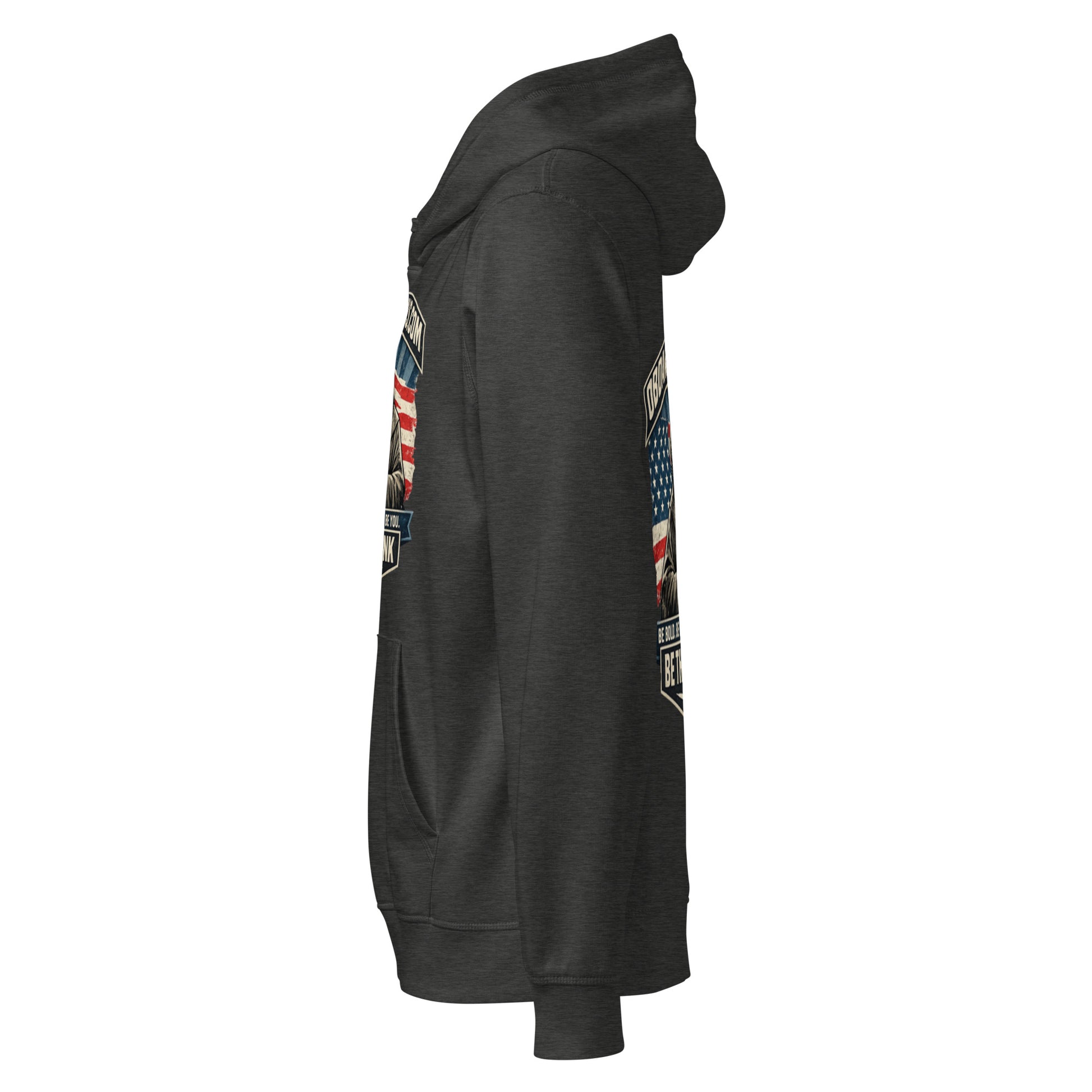 Unisex organic mid-weight hoodie by OB DANGEROUS in dark heather grey, featuring a casual fit and streetwear style.