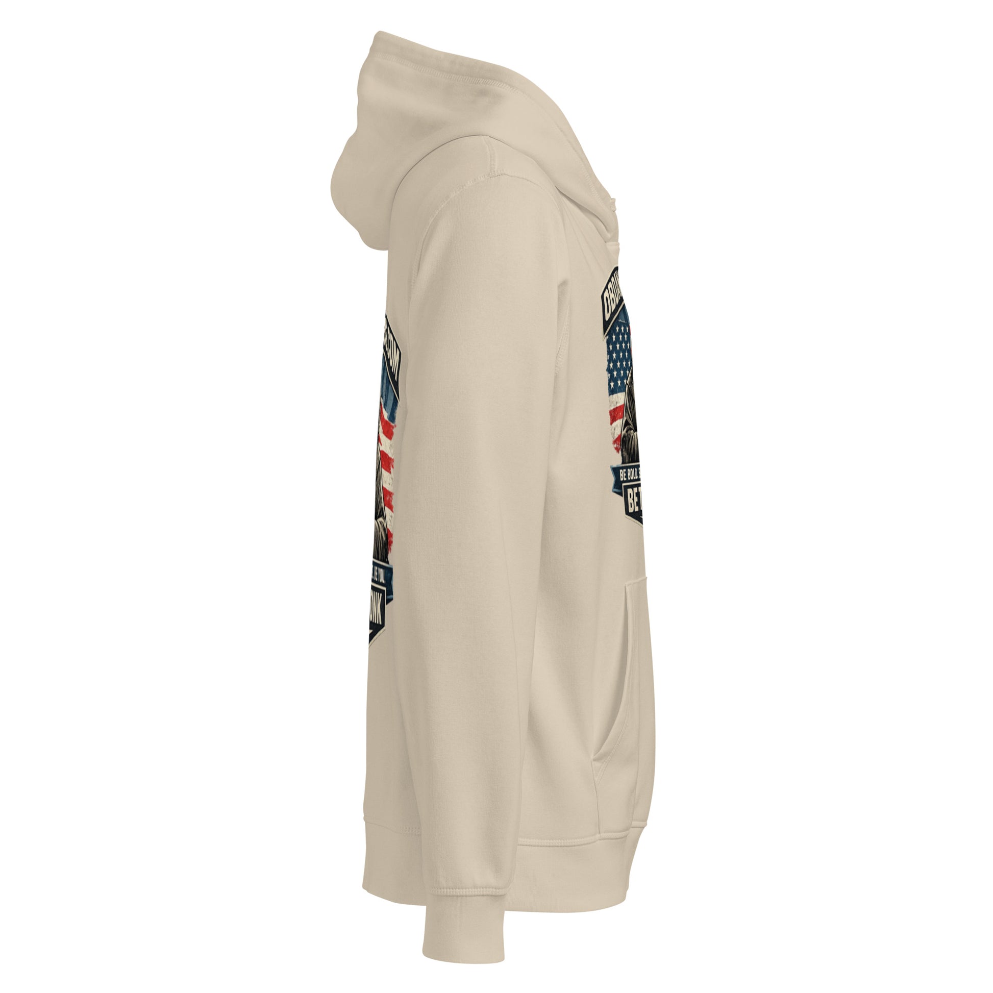 Unisex organic mid-weight hoodie by OB DANGEROUS with desert dust color, casual fit, designed for gym, street, and everyday wear.