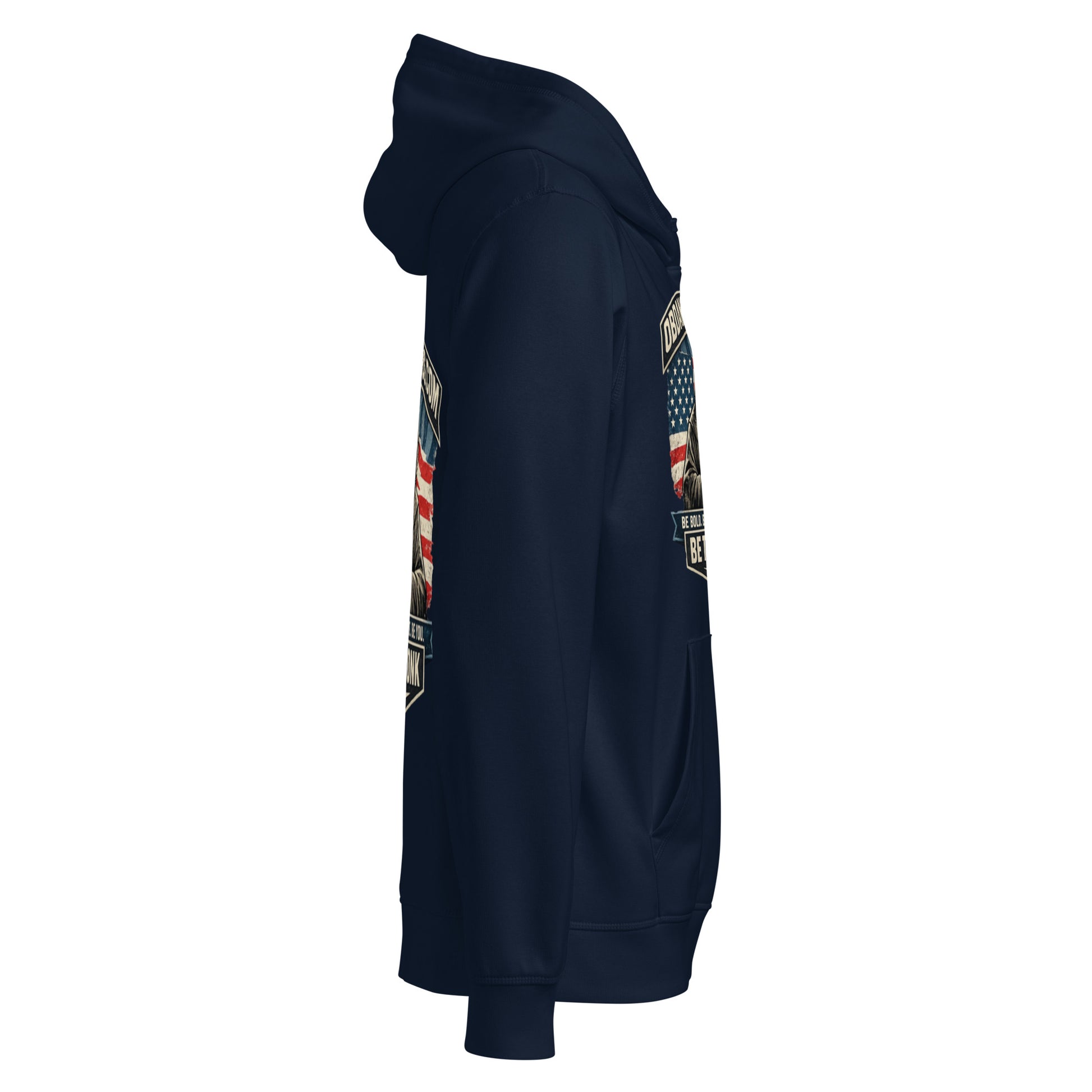 Unisex organic mid-weight hoodie by OB DANGEROUS in French navy, featuring a comfortable fit and casual streetwear style