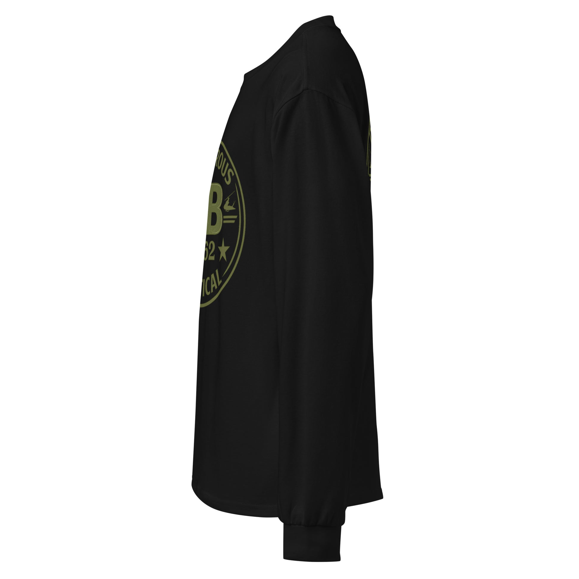 Black Retro OB DANGEROUS premium heavyweight long sleeve T-shirt, unisex design, perfect for gym, street, and casual wear.