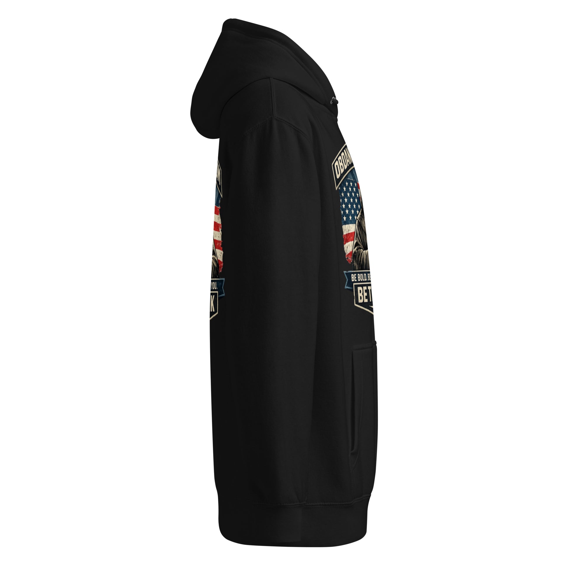 Black Be The Monk unisex premium mid-weight hoodie by OB DANGEROUS, shown from the right side with a casual fit.