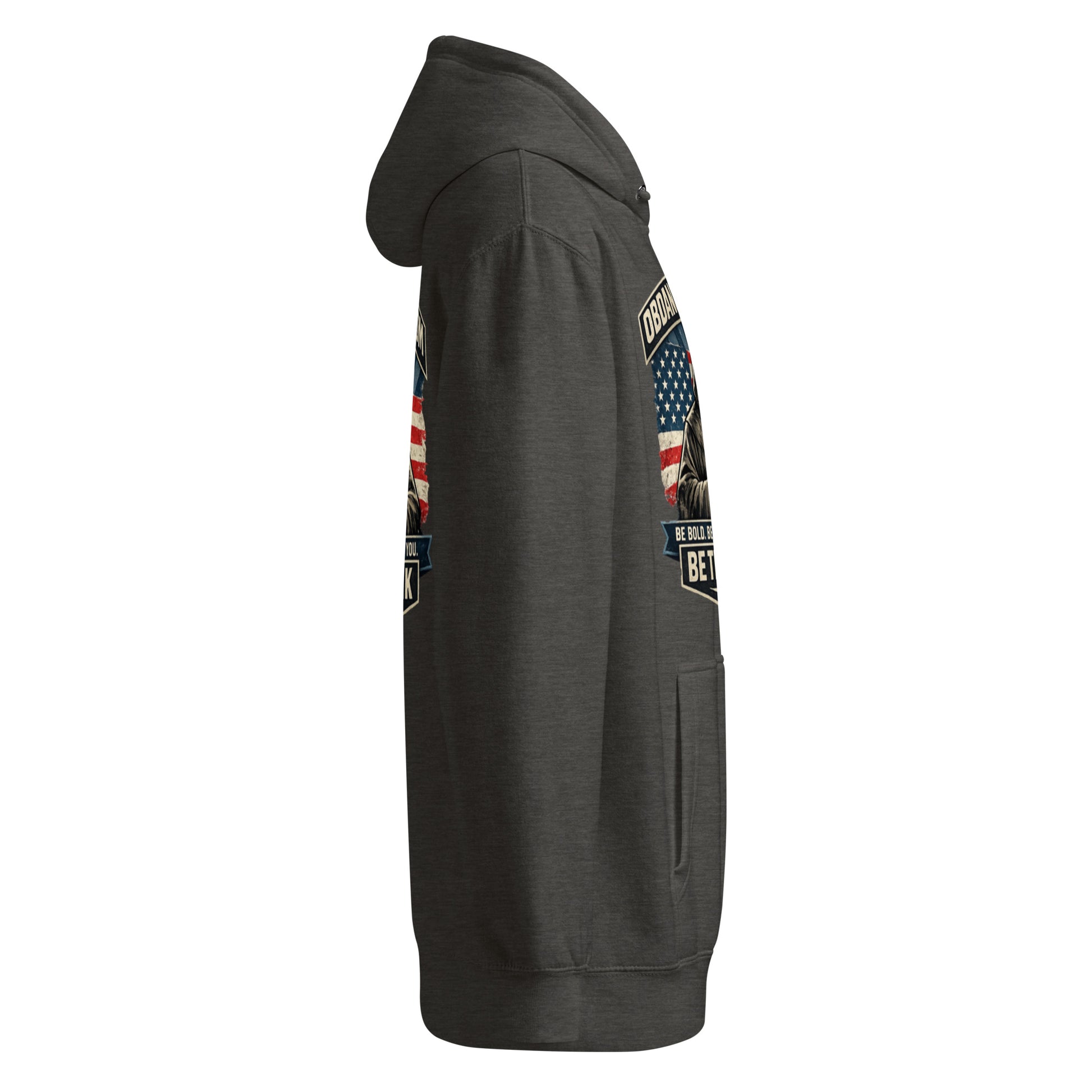 Unisex charcoal heather premium mid-weight hoodie by OB DANGEROUS, designed for gym, street, and casual wear.