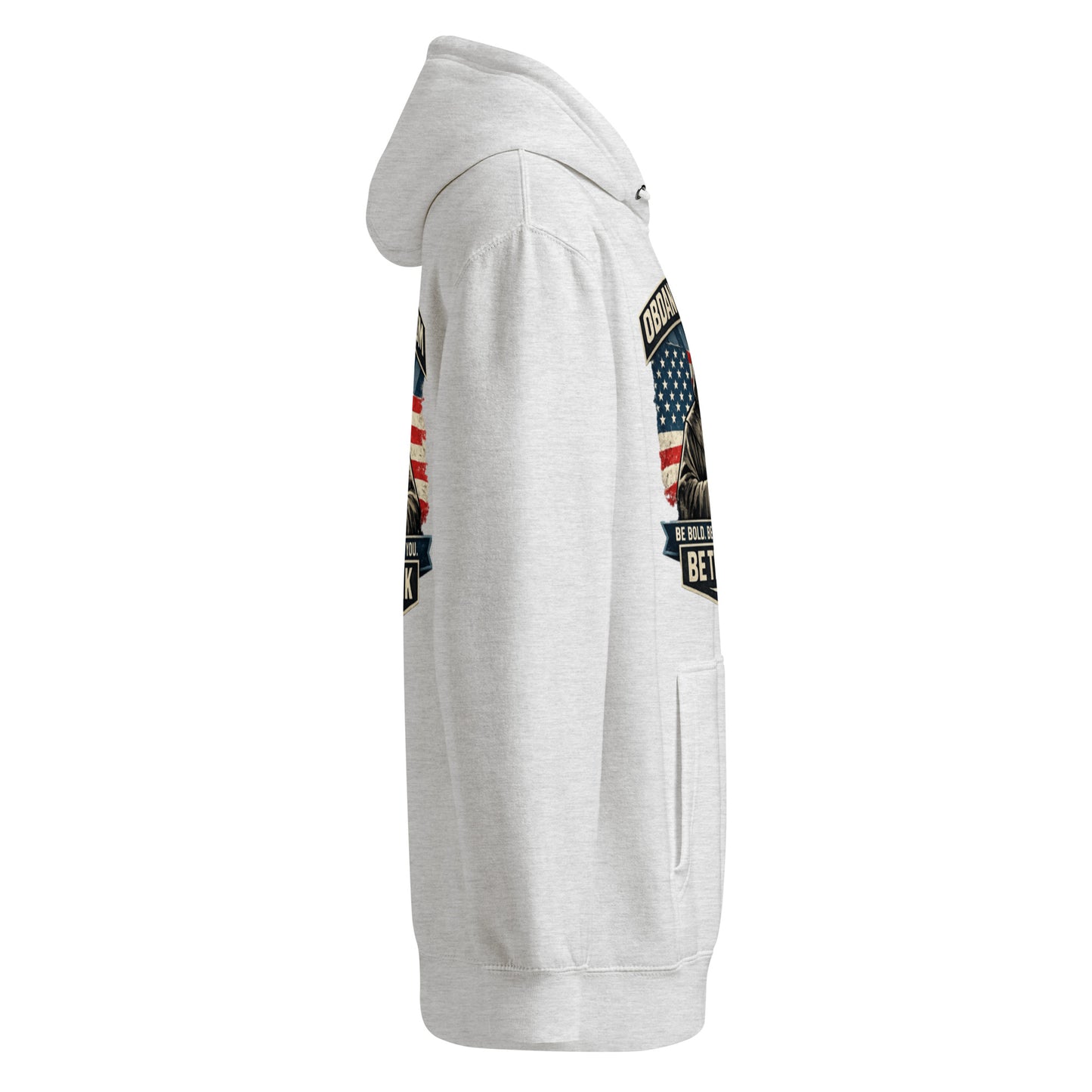 Unisex Heather Grey Be The Monk premium mid-weight hoodie by OB DANGEROUS, displayed on a hanger showing front view.