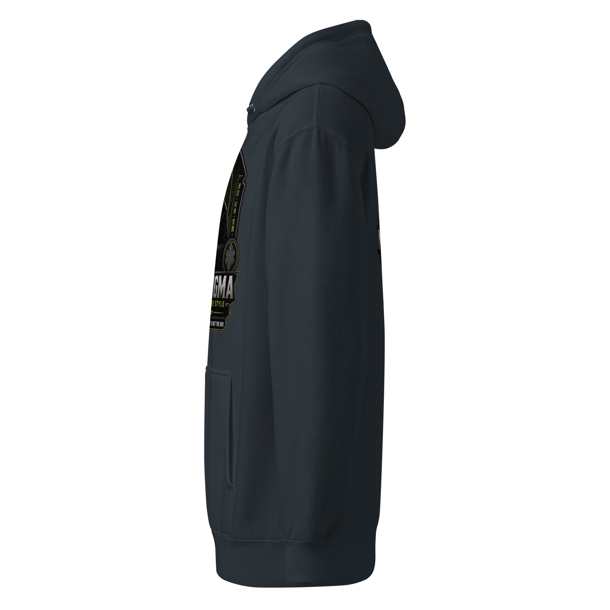 Black Sigma Never Too Old unisex premium mid-weight hoodie, stylish and comfortable, designed for gym and street wear.