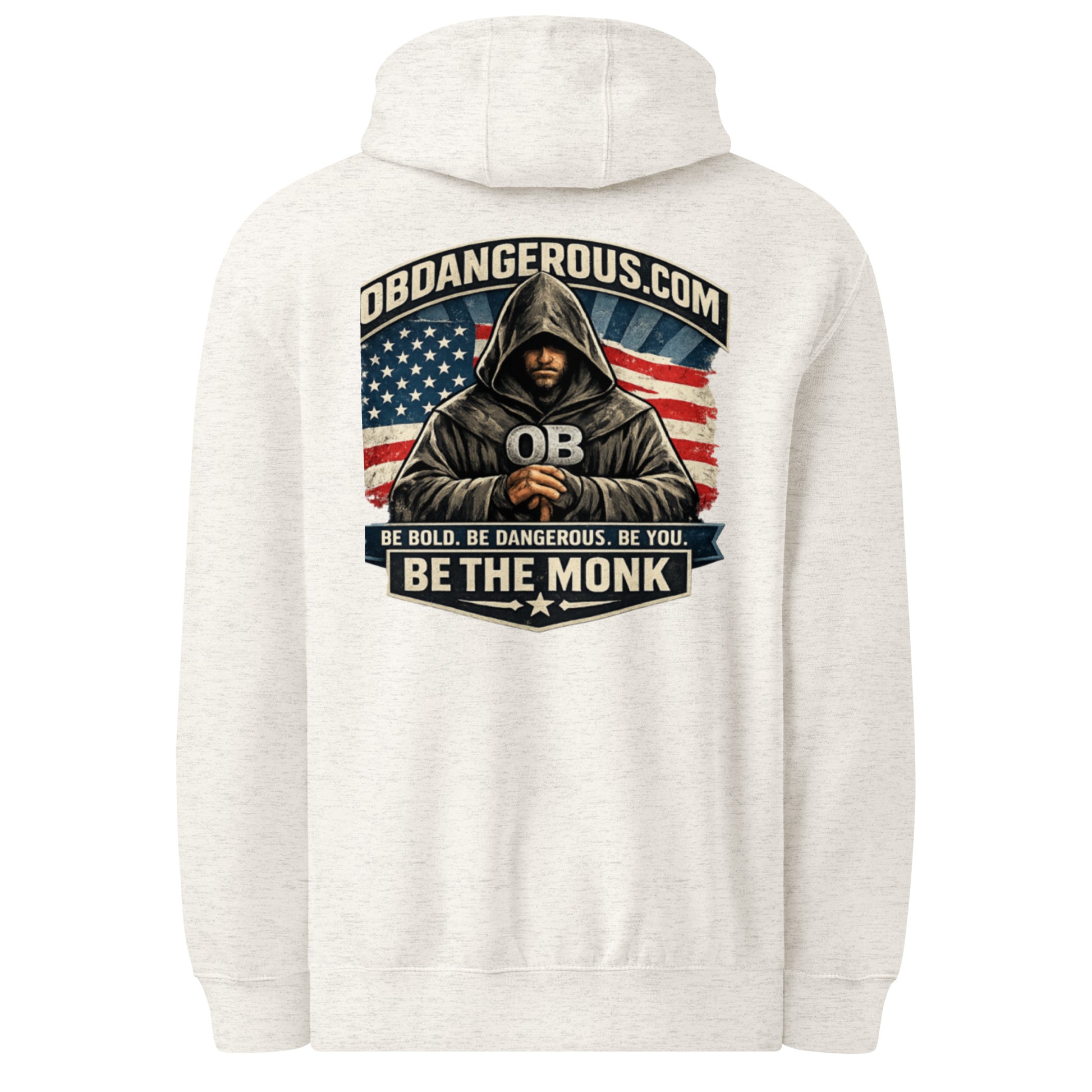 Unisex premium mid-weight oatmeal heather hoodie by OB DANGEROUS, designed for gym, street, and casual wear.