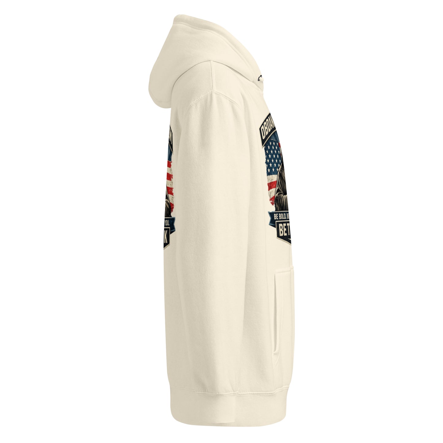 Unisex Be The Monk premium mid-weight hoodie by OB DANGEROUS, shown in sandshell color with front design, casual streetwear style