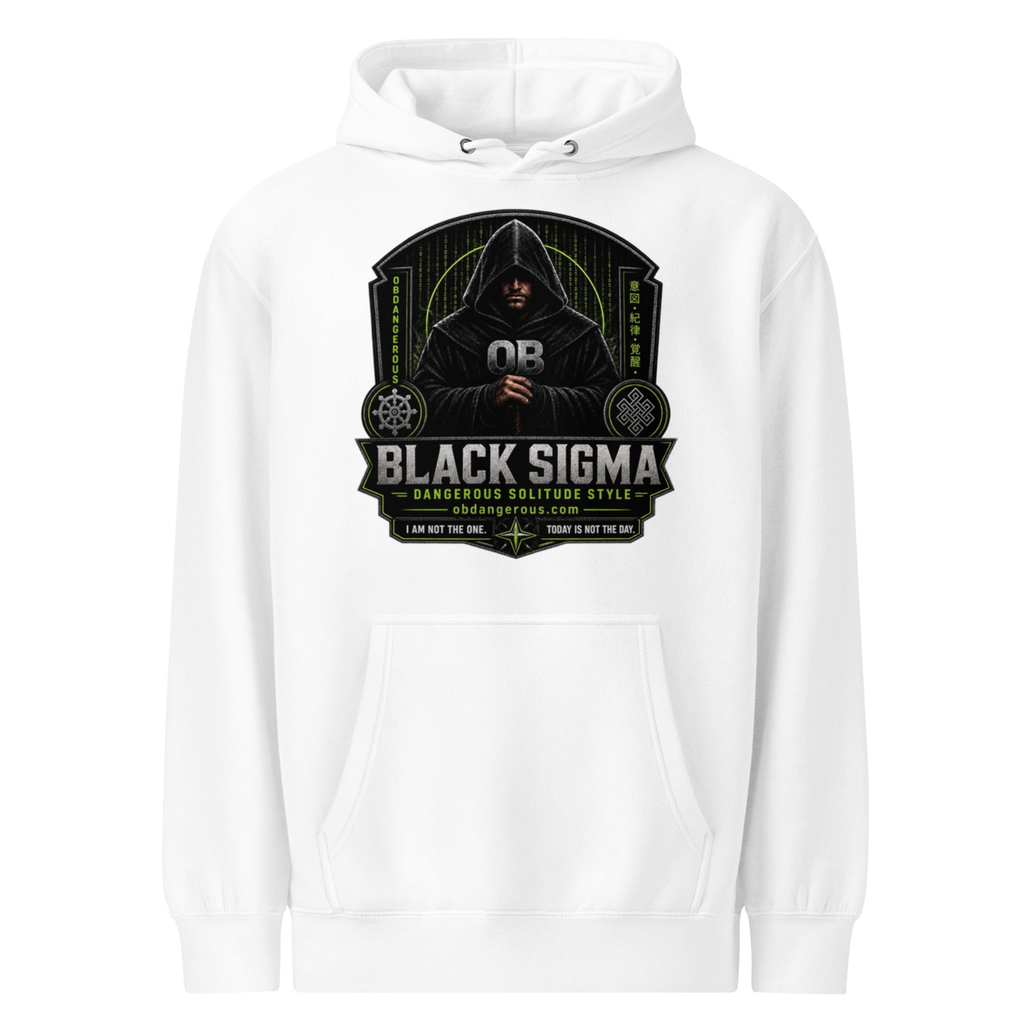 Black Sigma Never Too Old unisex premium mid-weight hoodie with front design, ideal for gym, street, and casual wear.