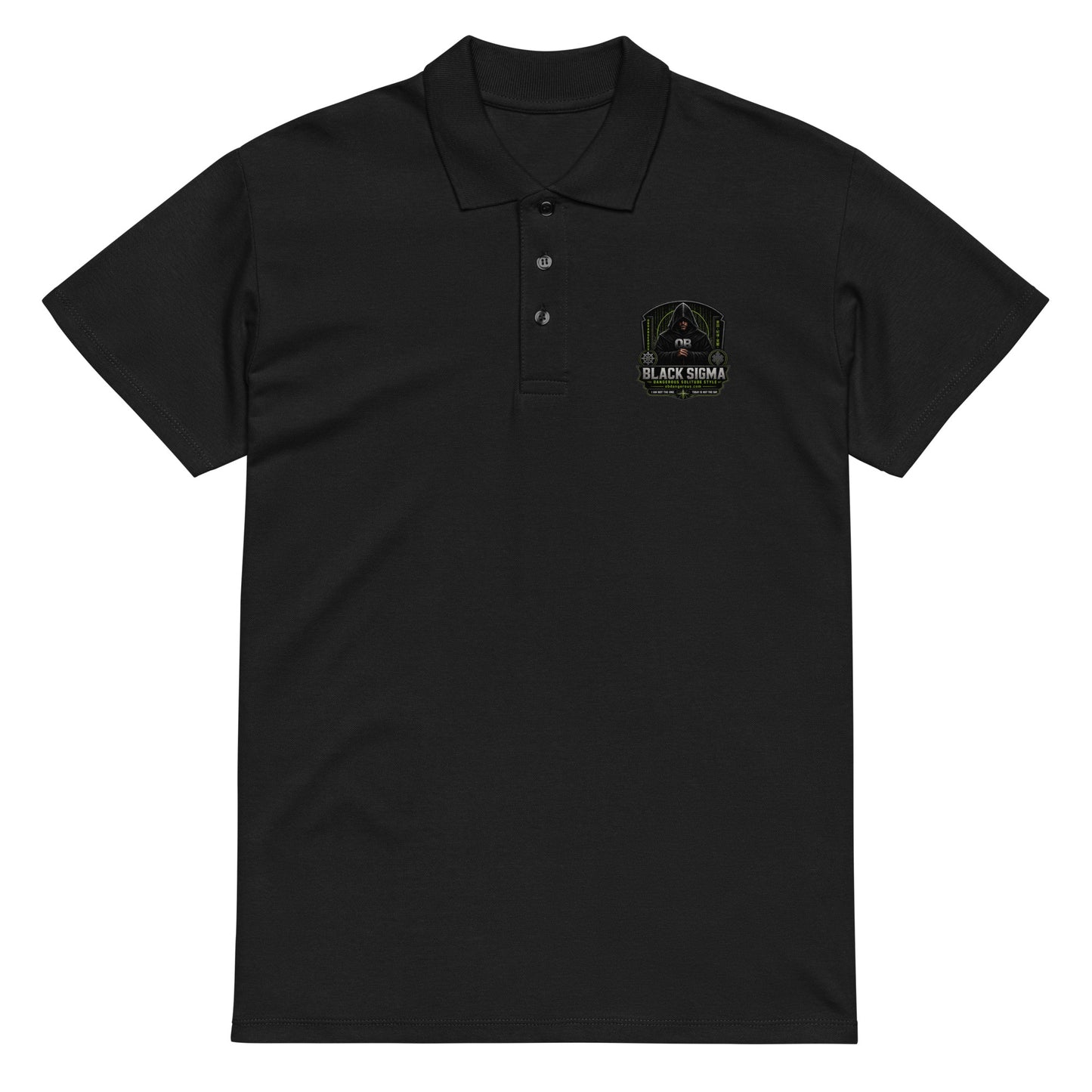 Black Sigma OBD Premium pique polo shirt for men and women, featuring a classic fit and stylish design, perfect for gym and street wear.