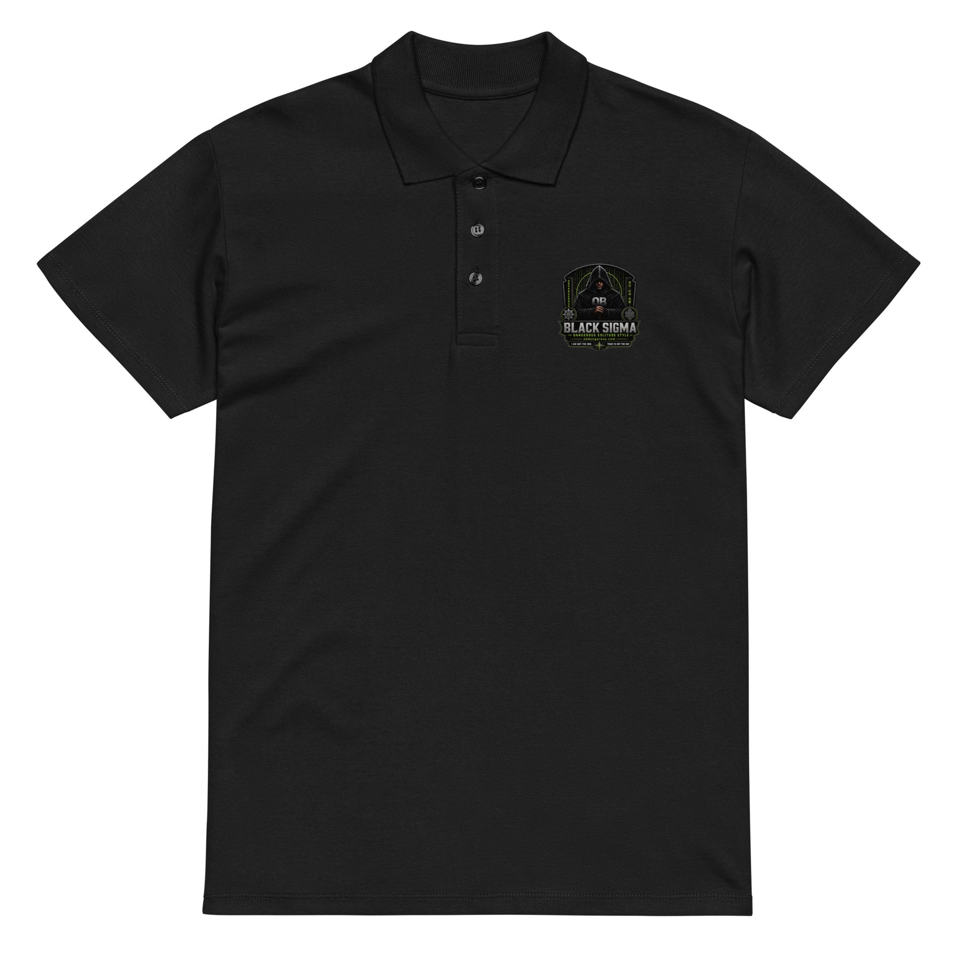 Black Sigma OBD Premium pique polo shirt for men and women, featuring a classic fit and stylish design, perfect for gym and street wear.