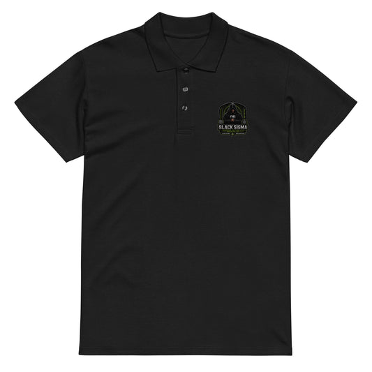 Black Sigma OBD Premium pique polo shirt for men and women, featuring a classic fit and stylish design, perfect for gym and street wear.
