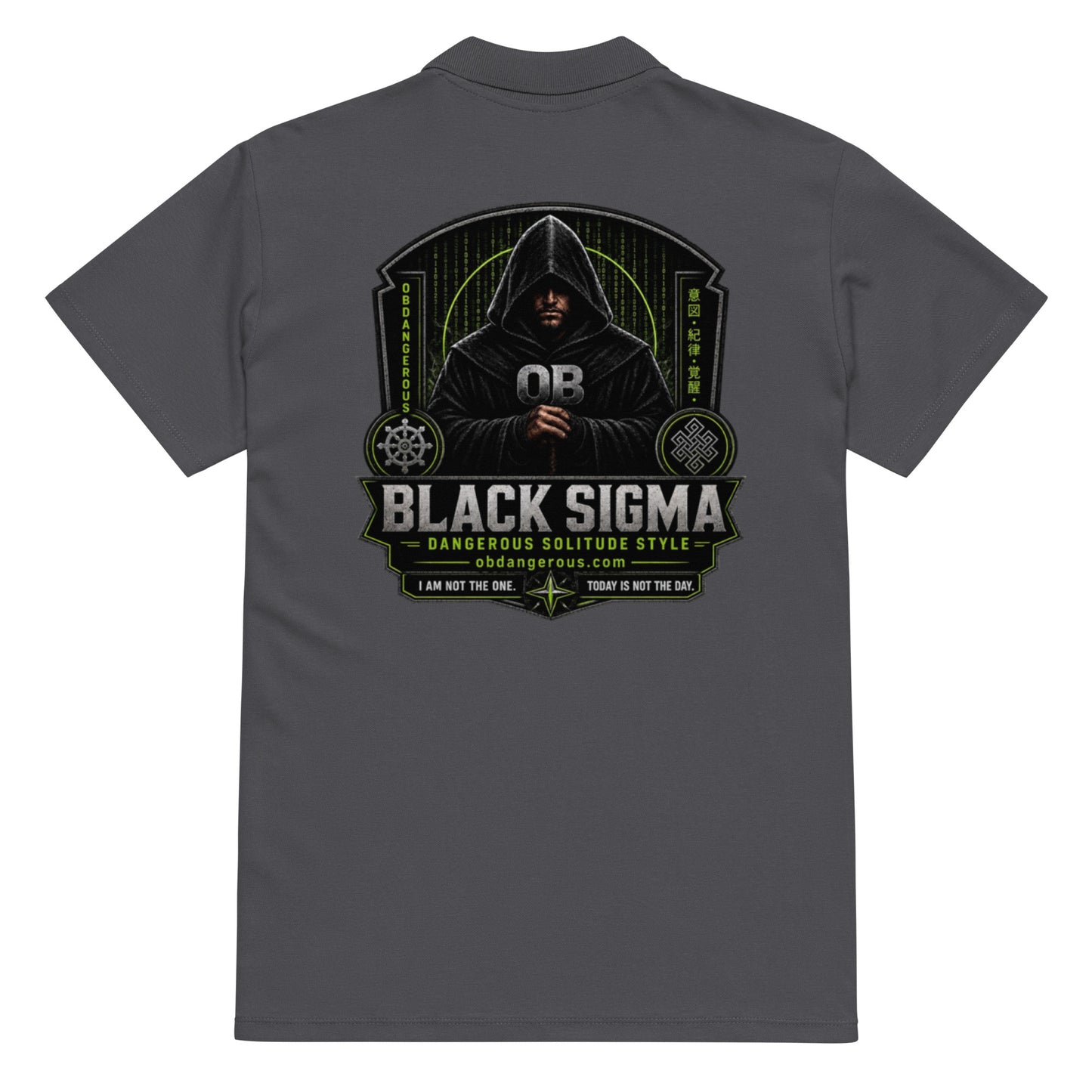 Black Sigma OBD premium pique polo shirt for men and women, featuring a comfortable fit and stylish design in mouse grey.