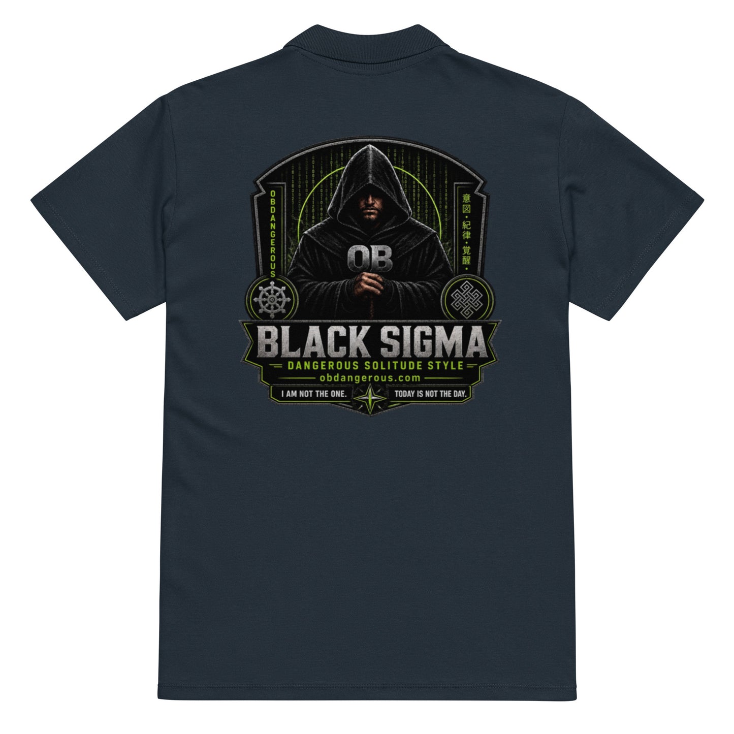 Black Sigma OBD Premium pique polo shirt for men and women, featuring a classic design and comfortable fit.