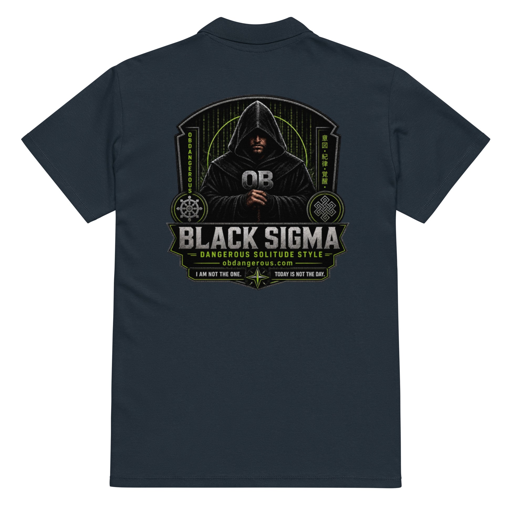Black Sigma OBD Premium pique polo shirt for men and women, featuring a classic design and comfortable fit.