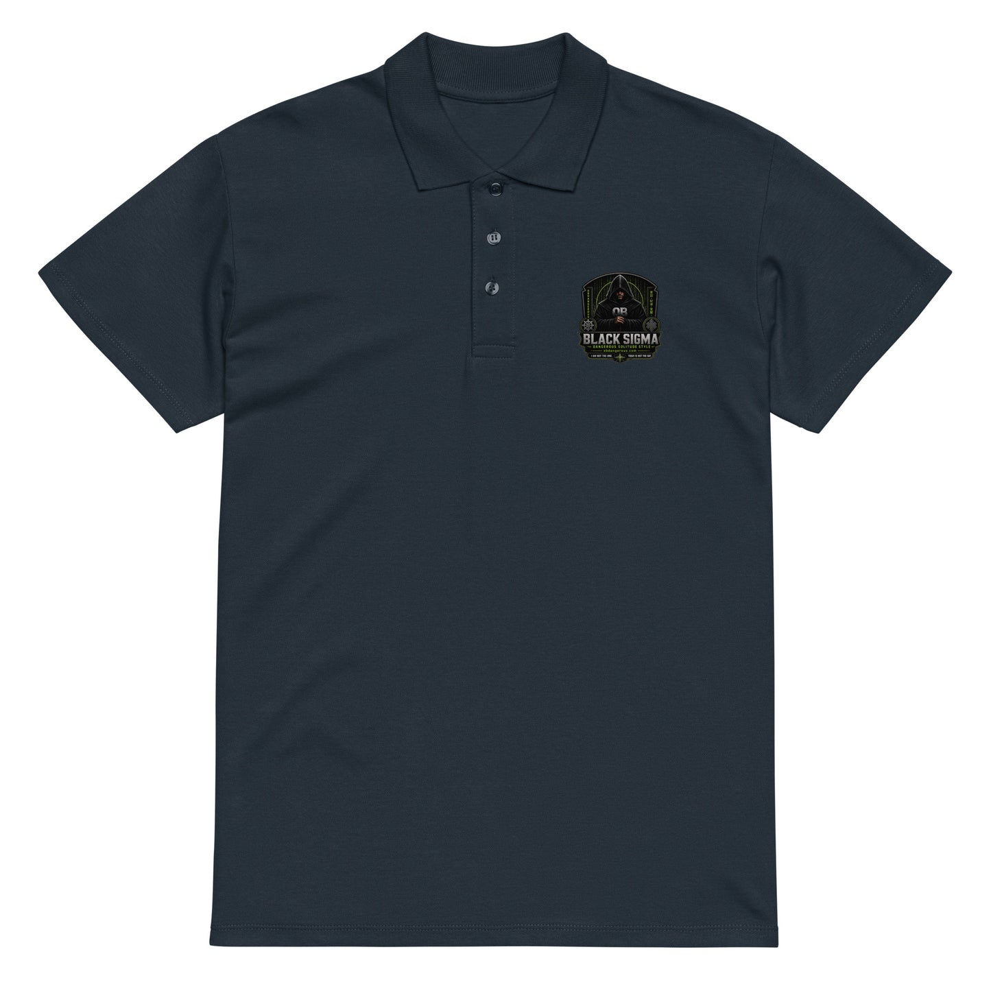 Black Sigma OBD Premium pique polo shirt for men and women, featuring a classic fit and sporty design.