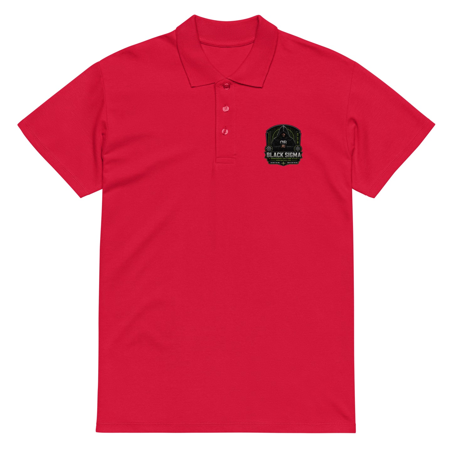 Black Sigma OBD Premium pique polo shirt for men and women, stylish unisex design with a classic collar and button placket.