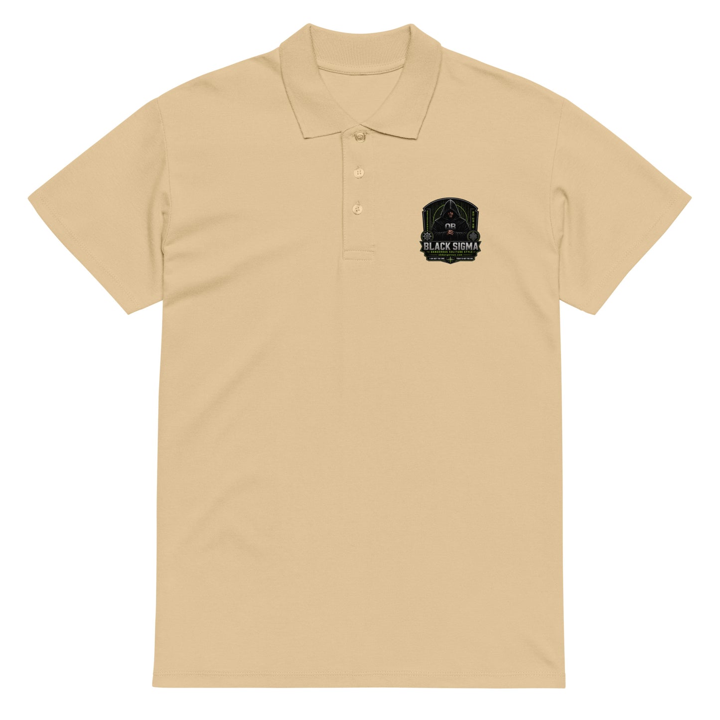 Unisex black Sigma OBD Premium pique polo shirt with front logo, designed for gym, street, and casual wear.