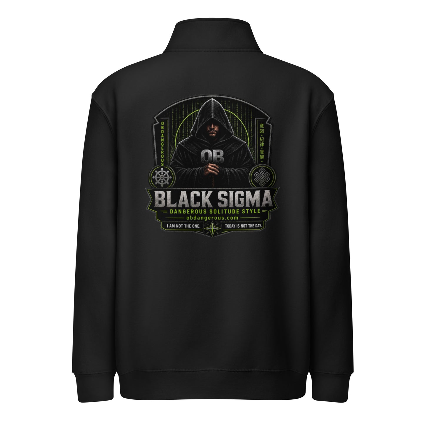 Black Sigma OBDANGEROUS premium unisex 1/4 zip sweatshirt with back design, suitable for gym, street, and casual wear.