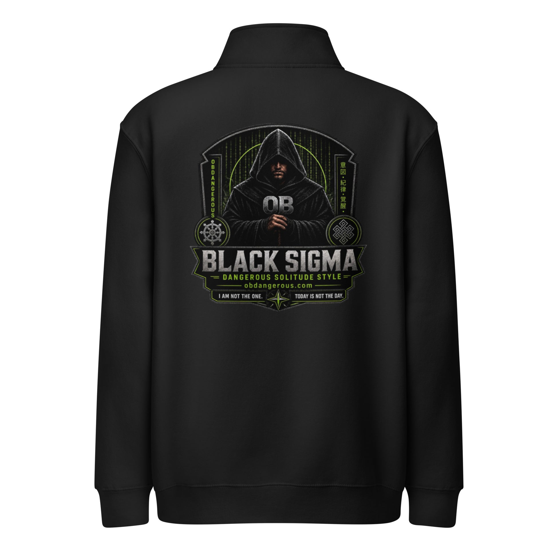 Black Sigma OBDANGEROUS premium unisex 1/4 zip sweatshirt with back design, suitable for gym, street, and casual wear.