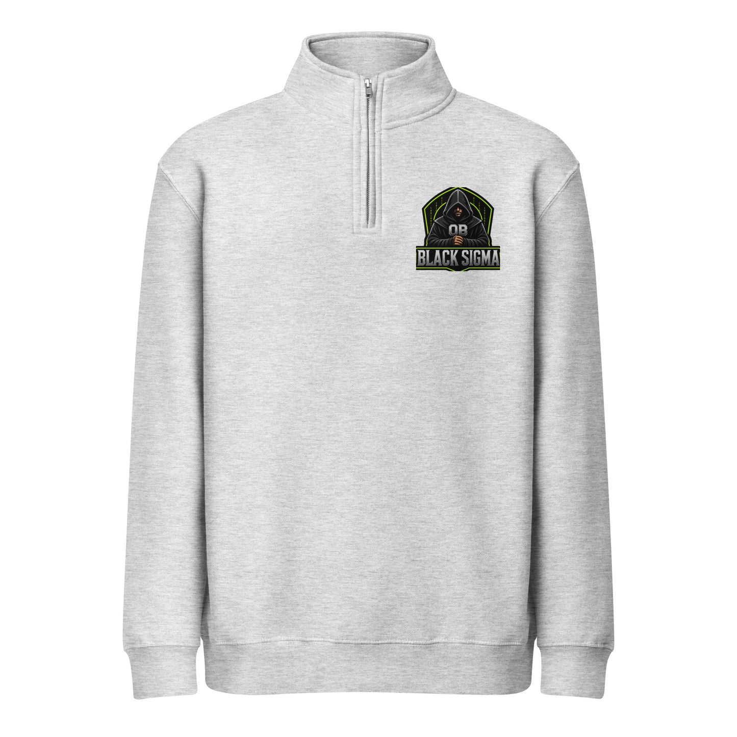 Unisex heather grey Sigma OBDANGEROUS premium 1/4 zip sweatshirt with DTFILM design, ideal for gym and streetwear style.