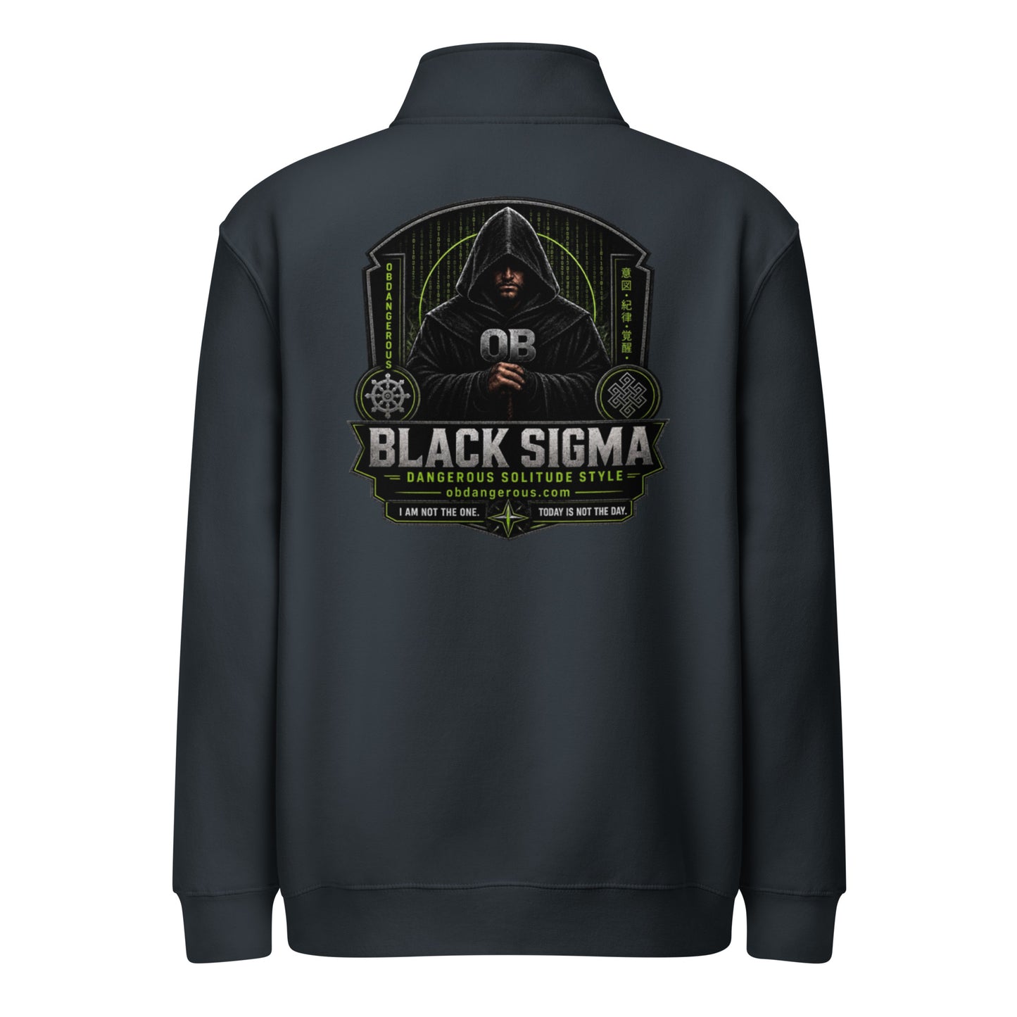 Black Sigma OBD Lane Seven LS14014 premium 1/4 zip unisex sweatshirt with navy back design, perfect for gym, street, and casual wear.