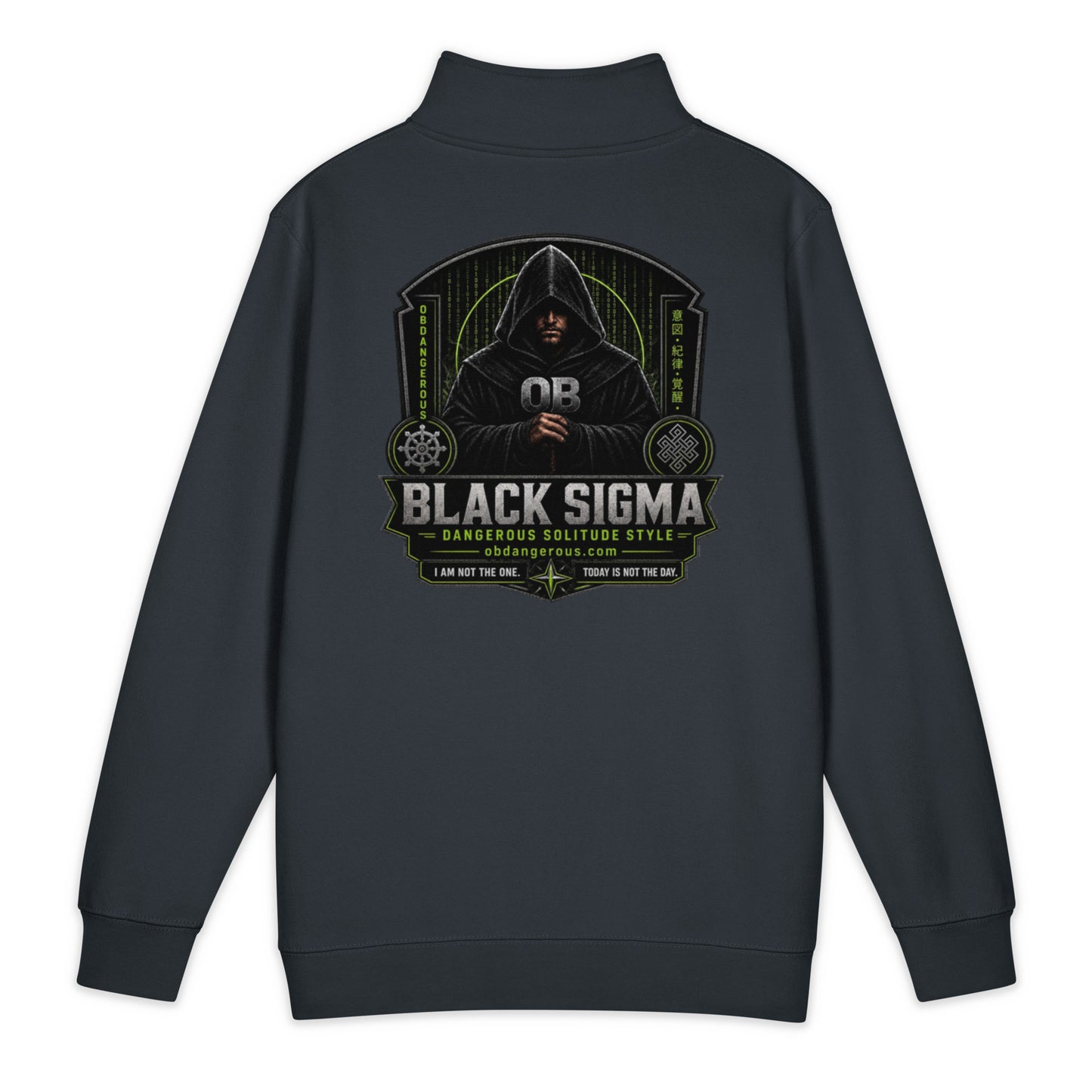 Black Sigma OBD Lane Seven LS14014 premium unisex 1/4 zip sweatshirt with navy back, designed for gym, street, and casual wear.