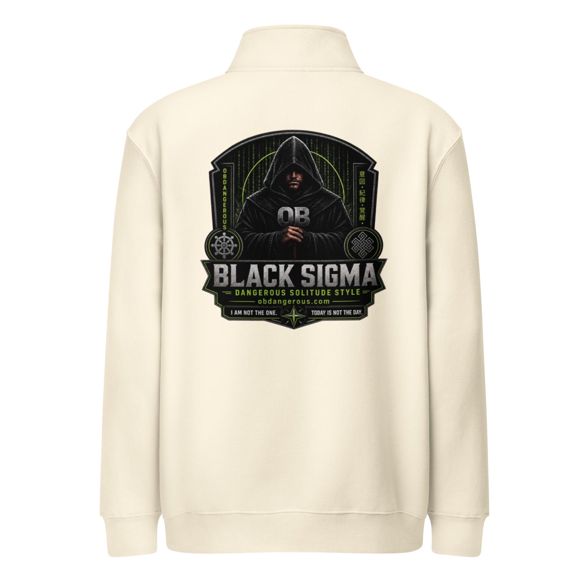 Unisex Black Sigma OBD Lane Seven premium 1/4 zip sweatshirt with sandshell back, designed for gym, street, and casual wear.