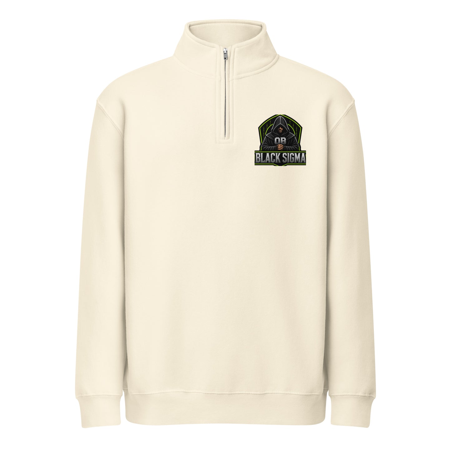 Black Sigma OBDANGEROUS DTFILM unisex 1/4 zip sweatshirt with front design, perfect for gym, street, and casual wear.