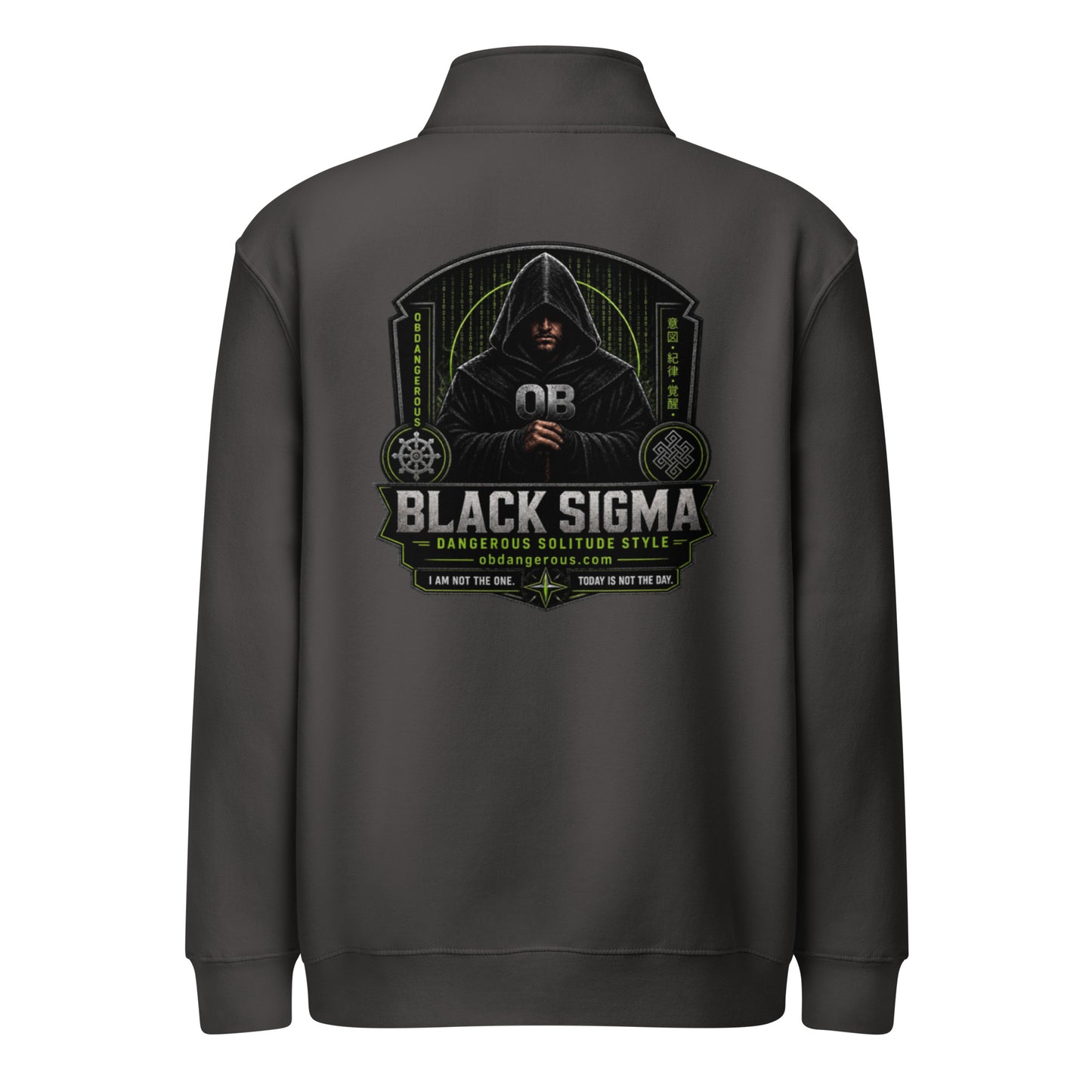 Black Sigma OBDANGEROUS unisex 1/4 zip sweatshirt with a smoke design on the back, made from DTFILM material for gym and street wear.