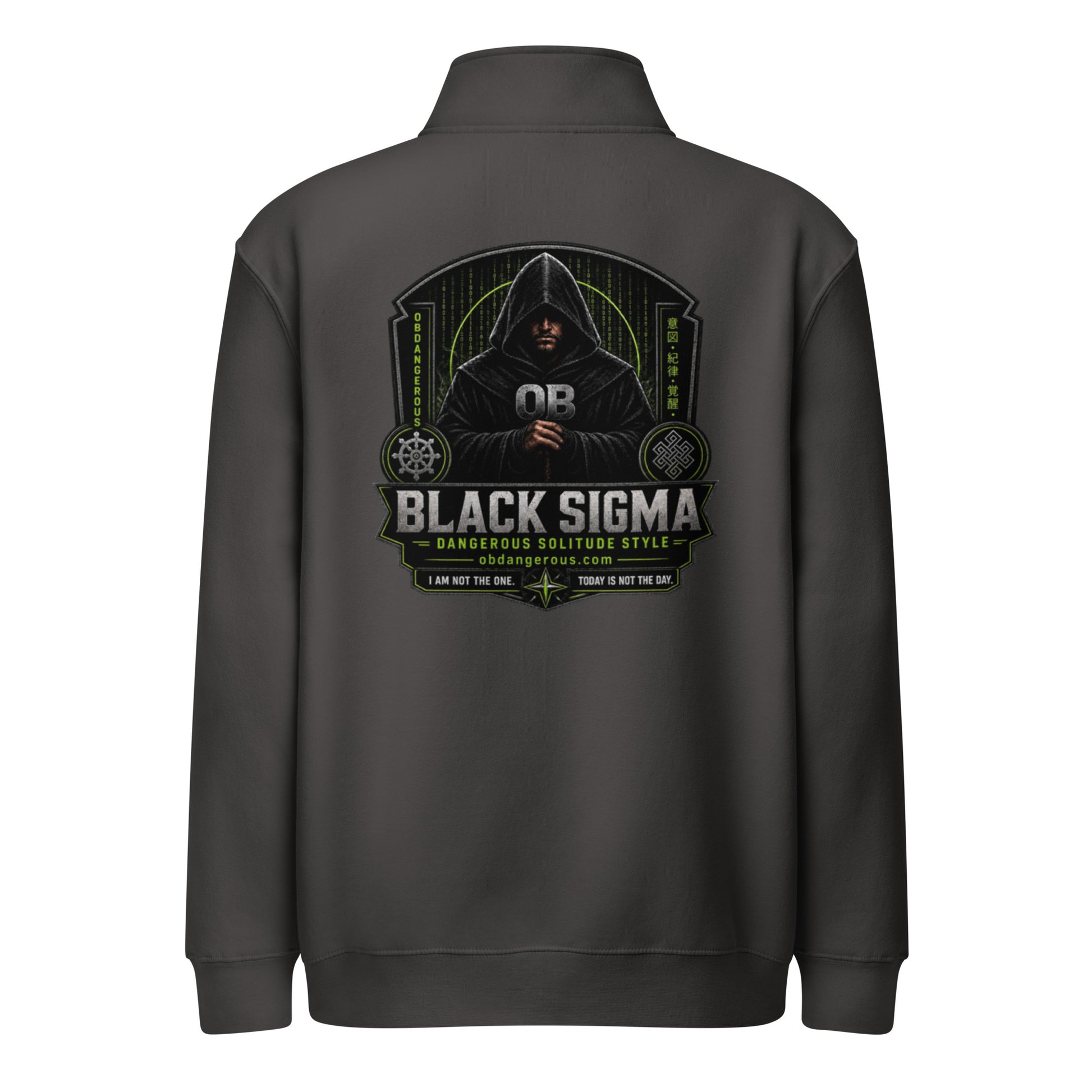 Black Sigma OBDANGEROUS unisex 1/4 zip sweatshirt with a smoke design on the back, made from DTFILM material for gym and street wear.