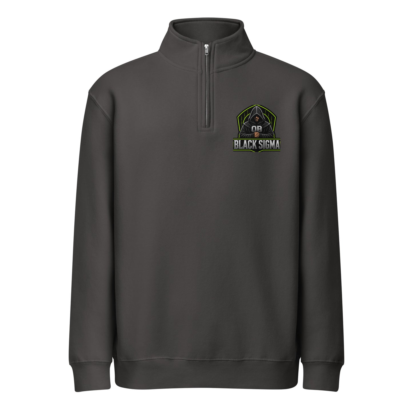 Black Sigma OBDANGEROUS premium 1/4 zip sweatshirt, unisex DTFILM, with front design, suitable for gym and streetwear.