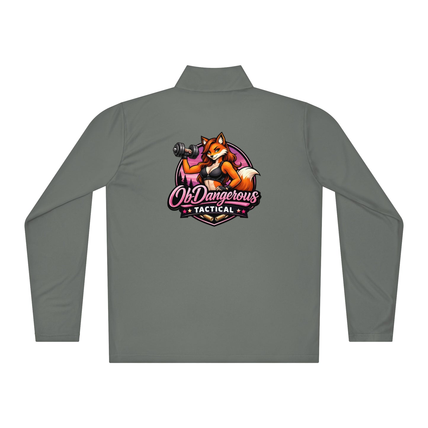 Unisex grey tactical Fox lightweight quarter-zip pullover with a high collar and DTFILM logo, suitable for gym and streetwear.