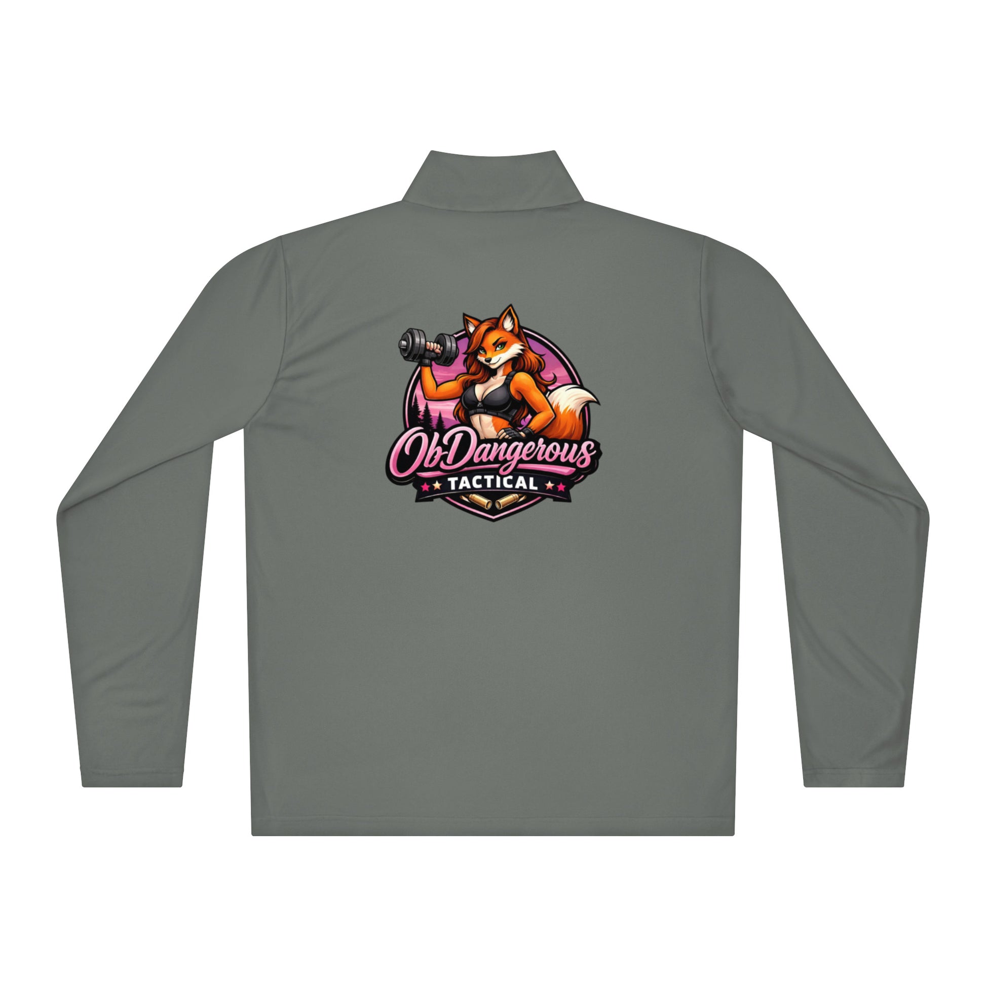 Unisex grey tactical Fox lightweight quarter-zip pullover with a high collar and DTFILM logo, suitable for gym and streetwear.