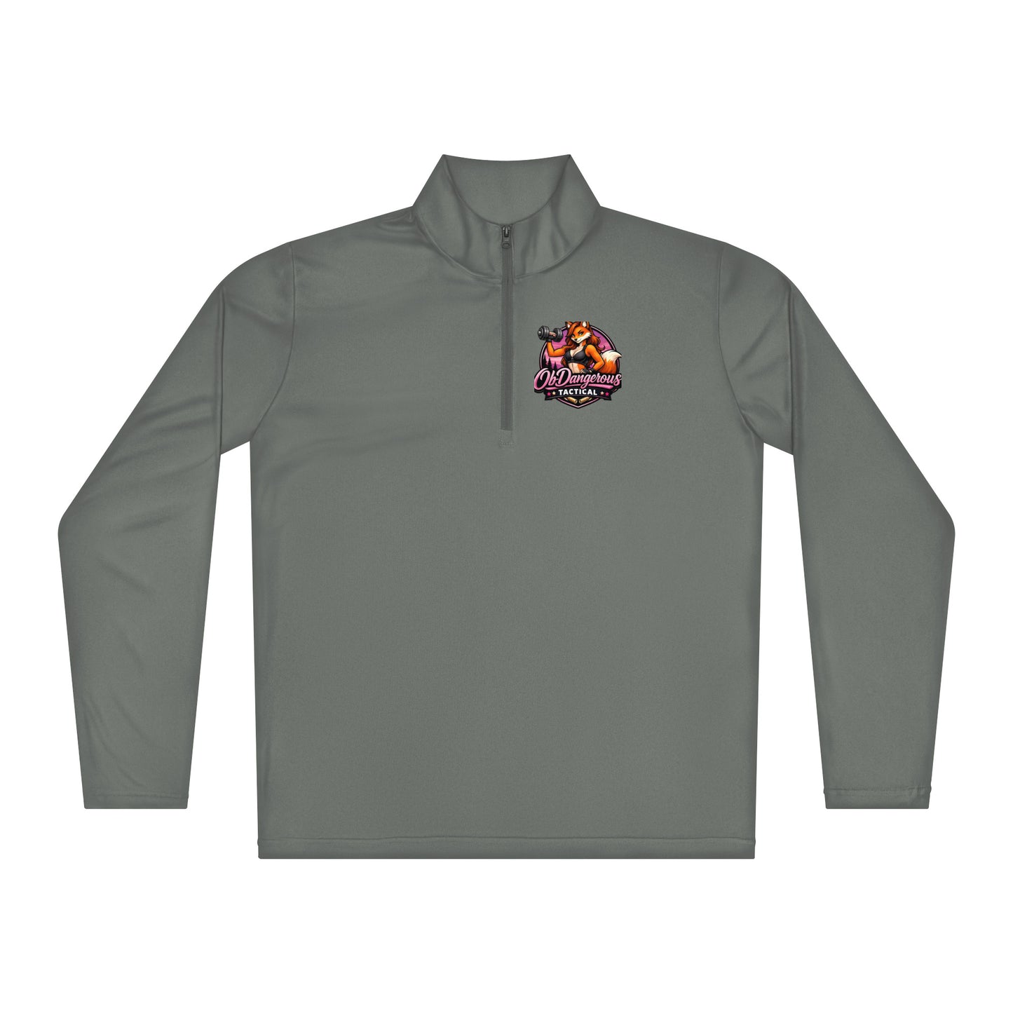 Unisex grey tactical Fox lightweight quarter-zip pullover by OB DANGEROUS, designed for gym, street, and casual wear.