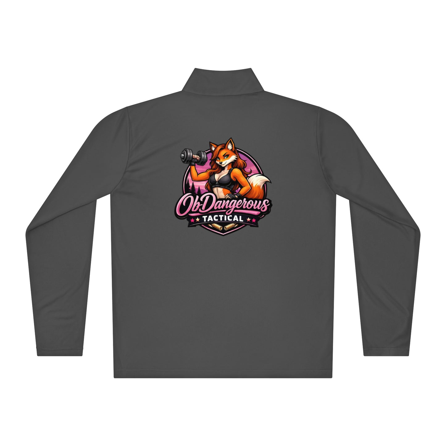 Unisex Iron Grey Tactical Fox lightweight quarter-zip pullover by OB DANGEROUS, shown from the back.