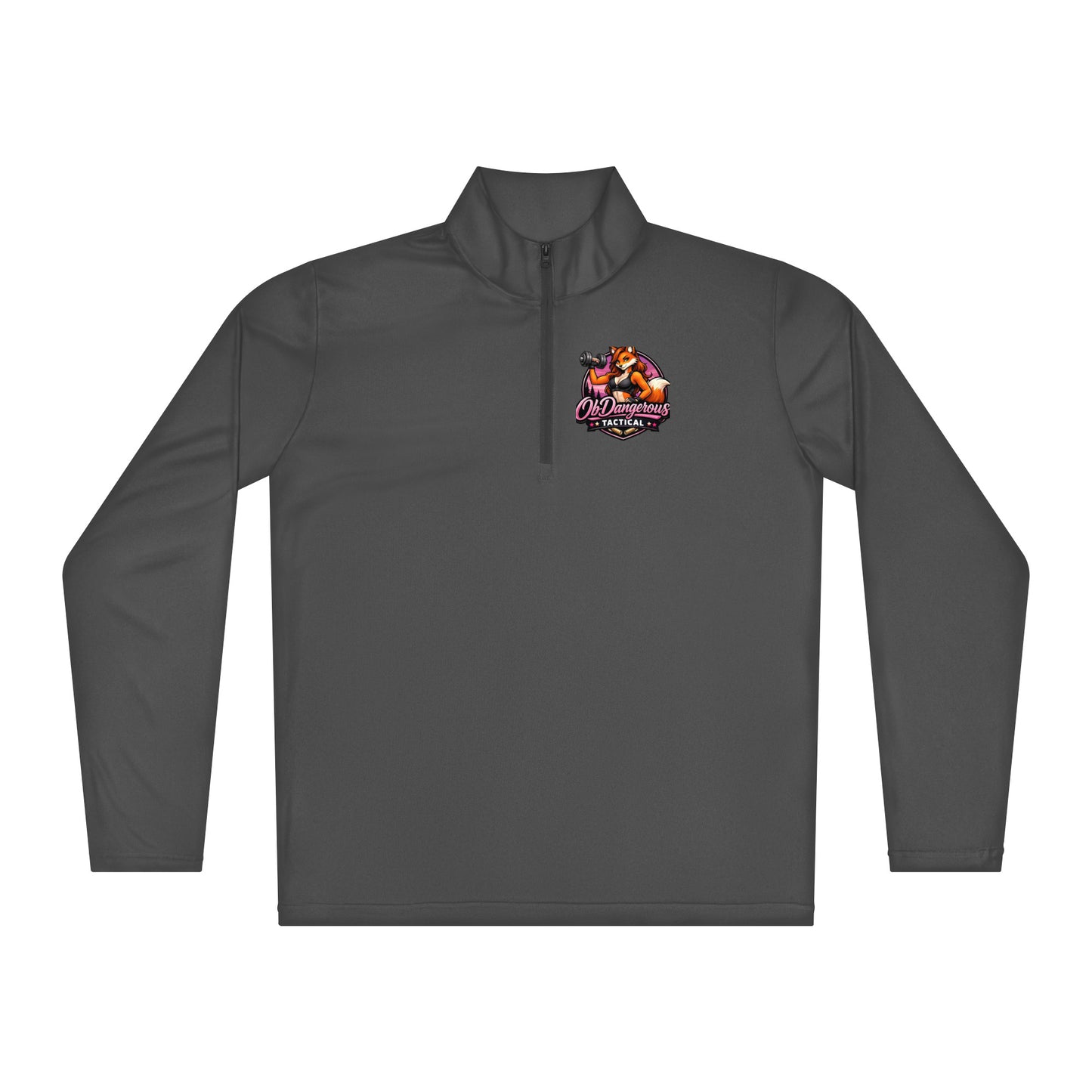 Unisex Iron Grey Tactical Fox lightweight quarter-zip pullover by OB DANGEROUS, suitable for gym, street, and casual wear.