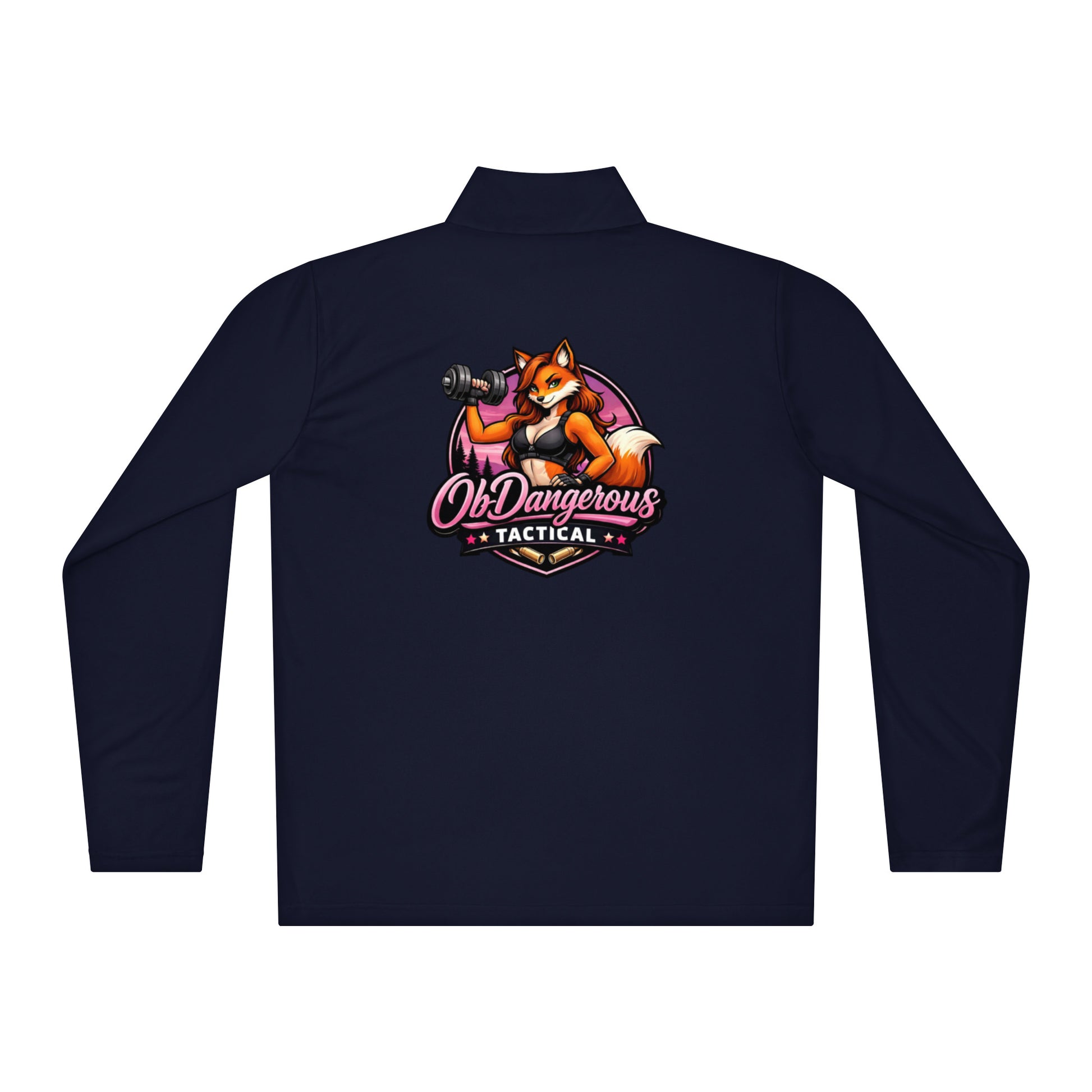 Unisex true navy tactical Fox lightweight quarter-zip pullover by OB DANGEROUS, designed for gym, street, and casual wear.