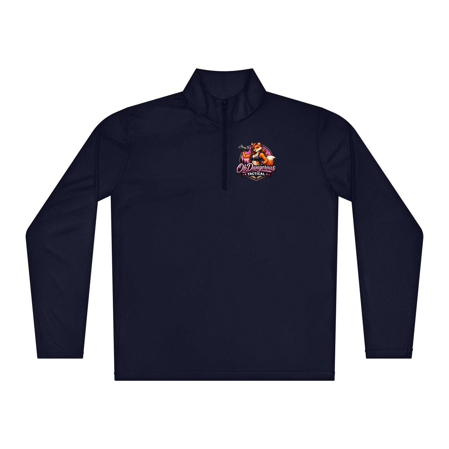Unisex Tactical Fox lightweight quarter-zip pullover by OB DANGEROUS in true navy, front view, designed for gym and streetwear.