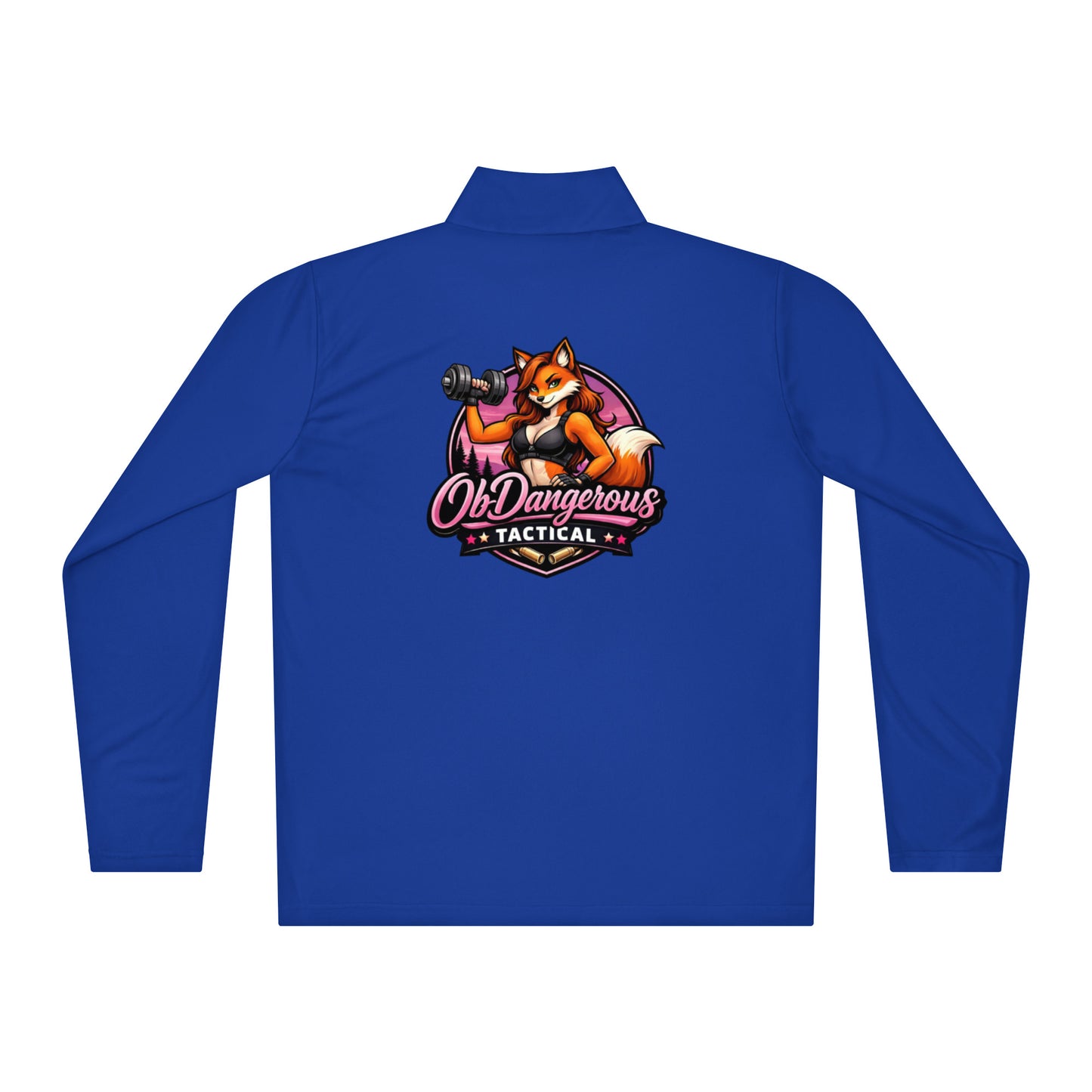 Unisex blue Tactical Fox Lightweight quarter-zip pullover by OB DANGEROUS, shown from the back with a high collar and minimalist design.