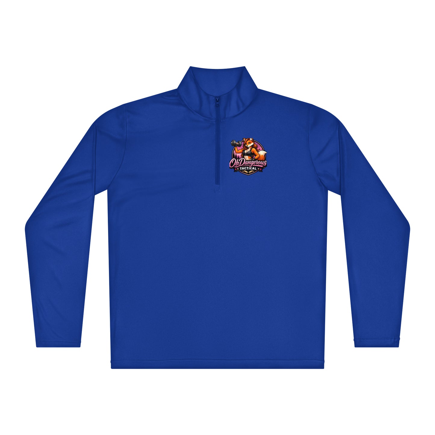 Unisex Tactical Fox lightweight quarter-zip pullover in true royal, front view, designed for gym, street, and casual wear by OB DANGEROUS.