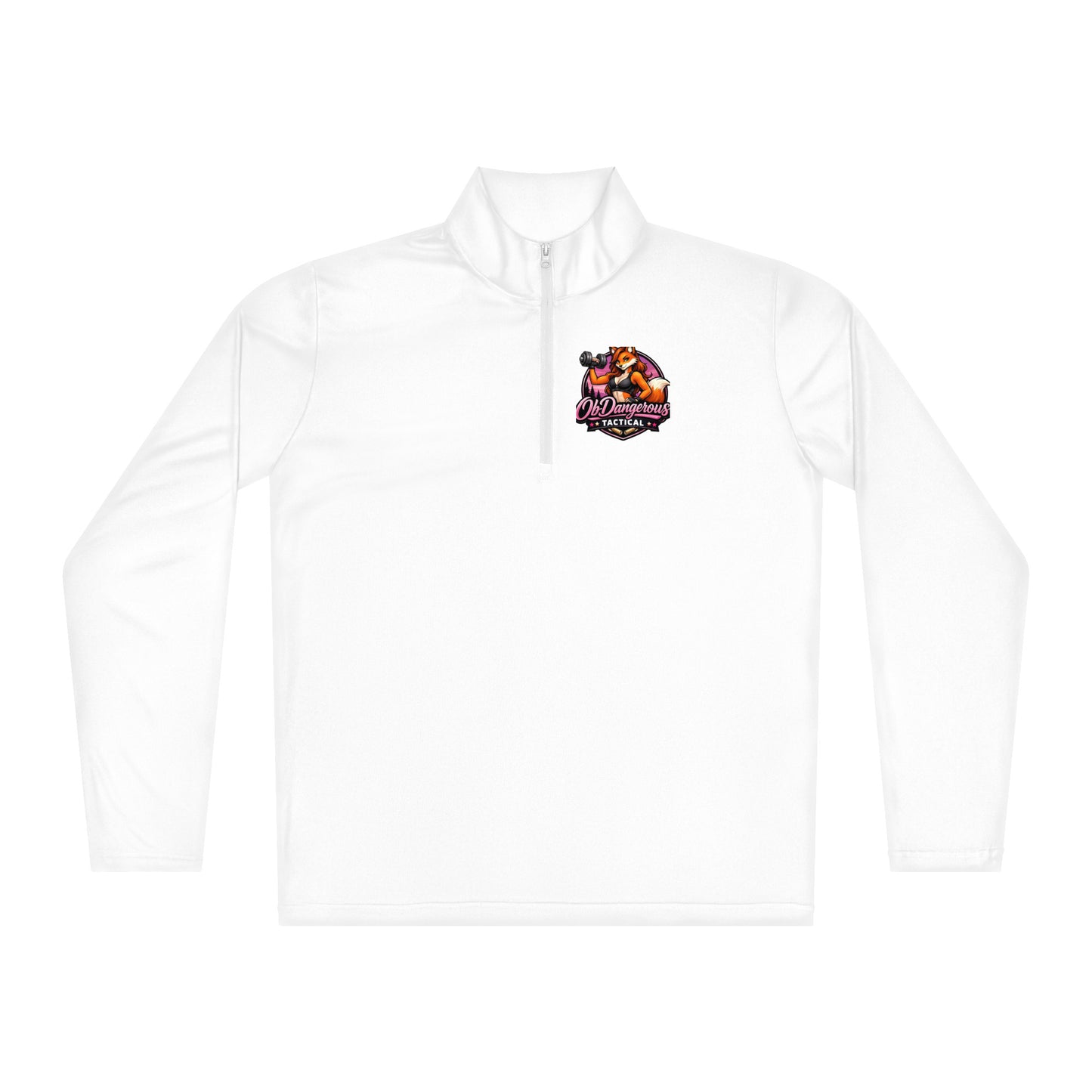 Unisex white tactical Fox lightweight quarter-zip pullover by OB DANGEROUS, designed for gym, street, and casual wear.