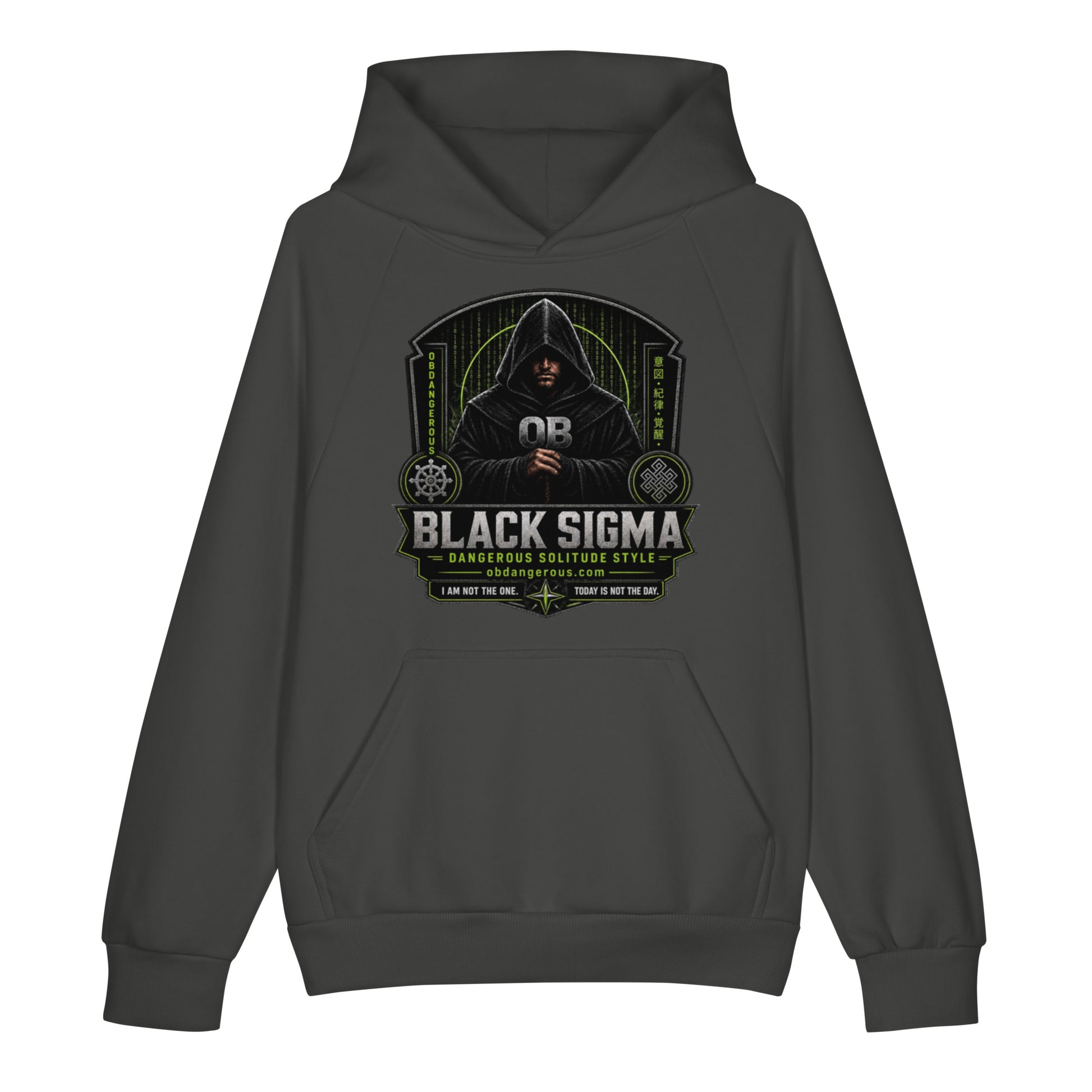 Black Sigma Not Today unisex super heavyweight hoodie with front design, made of durable DTFILM material by OB DANGEROUS.