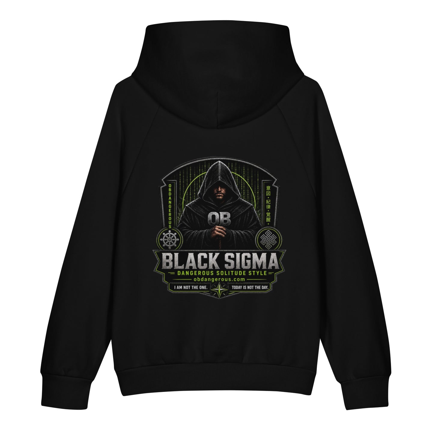 Black Sigma Not Today unisex super heavyweight hoodie by OB DANGEROUS, shown from the back with a plain black design.